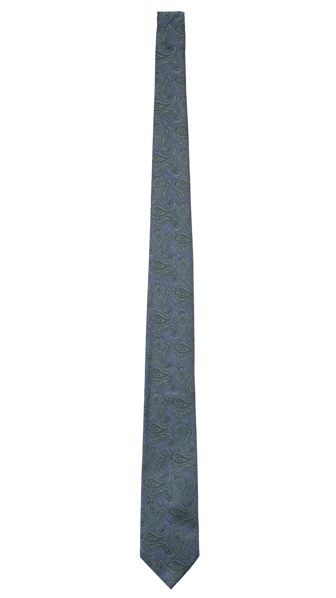 Cravatta in Seta Lino Avio Paisley Verdi 7463 Made in Italy Graffeo Cravatte Intera