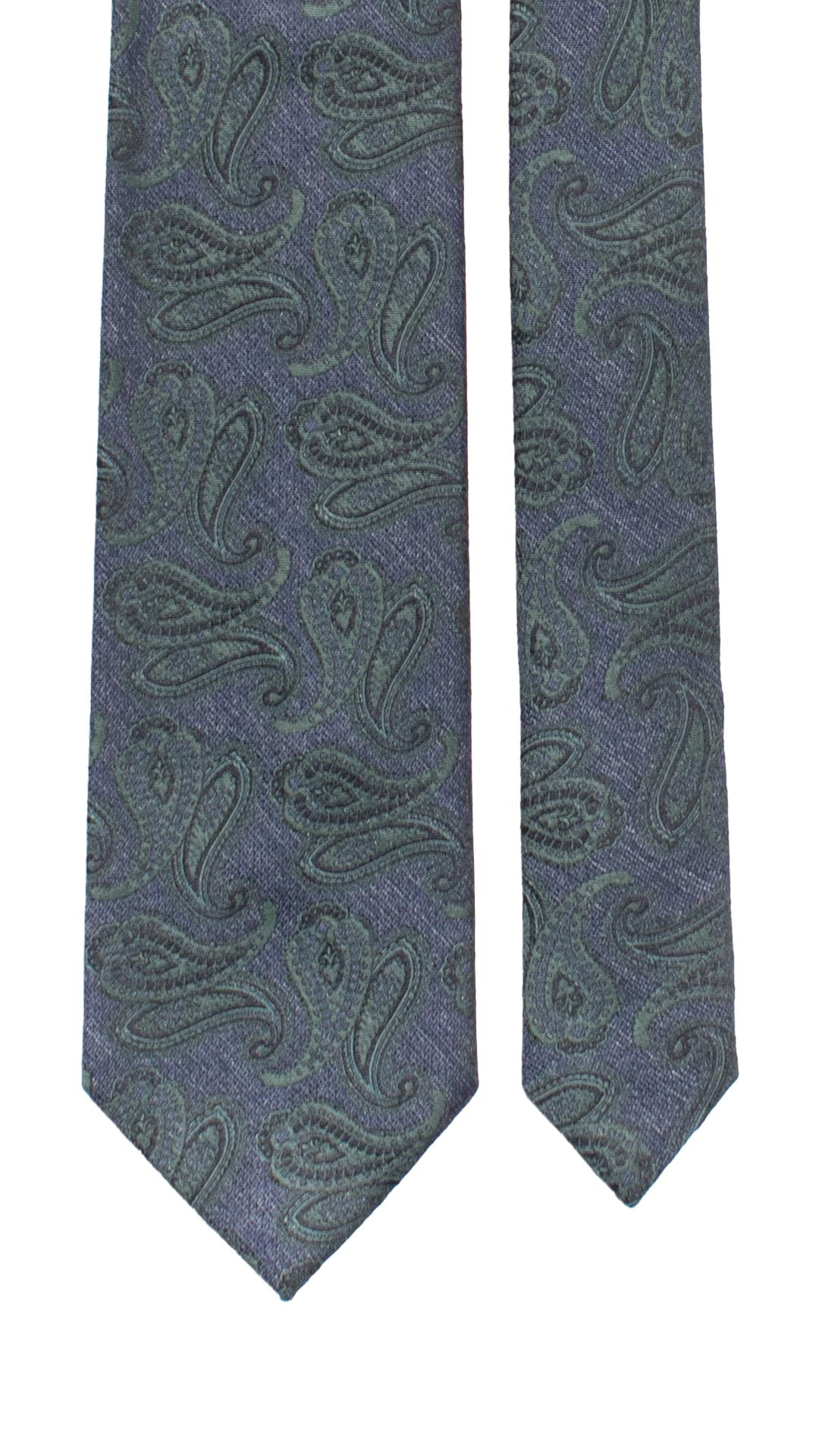 Cravatta in Seta Lino Avio Paisley Verdi 7463 Made in Italy Graffeo Cravatte Pala
