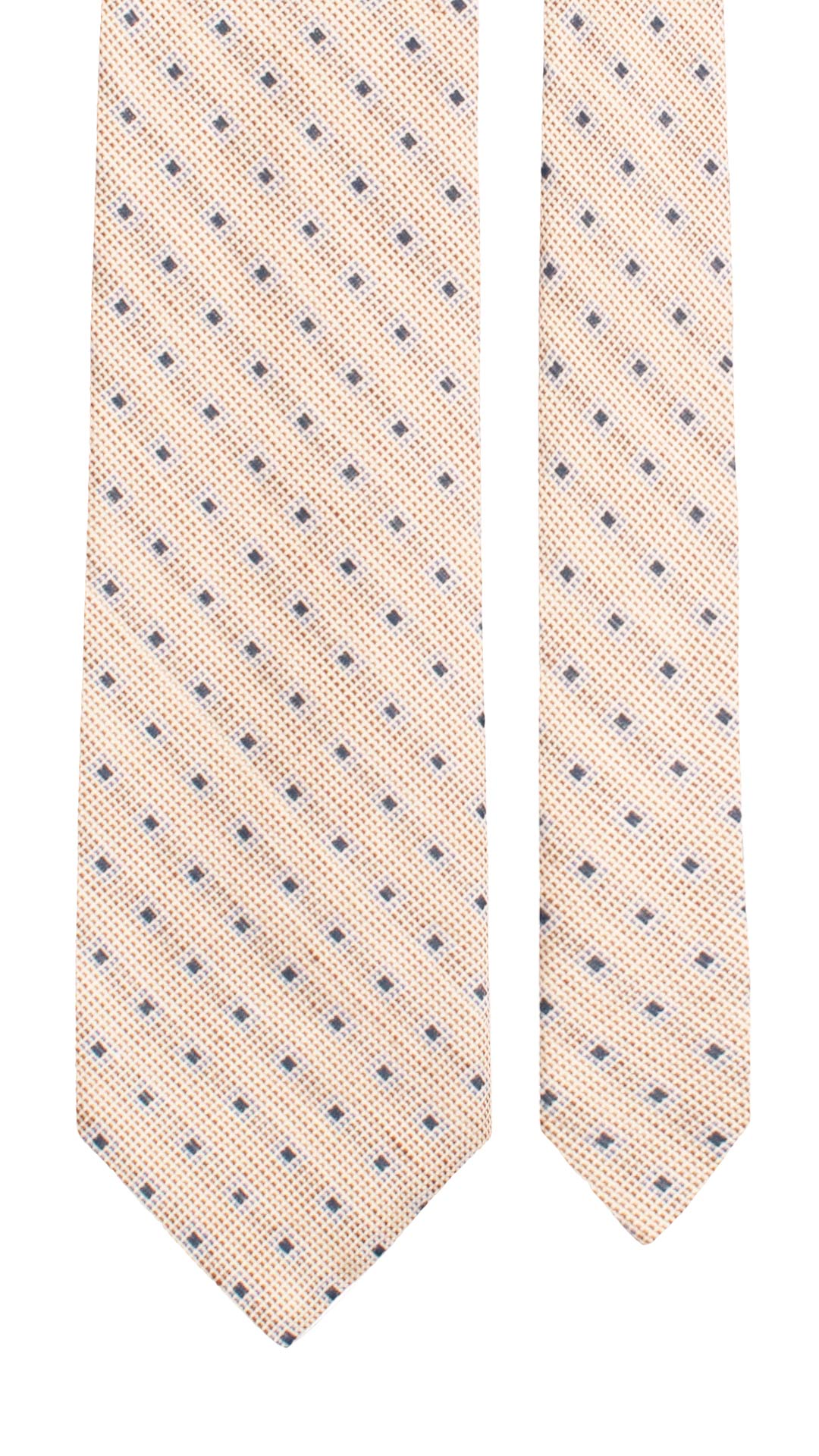 Cravatta in Seta Lino Beige Marrone Fantasia Blu Bluette 7653 Made in Italy Graffeo Cravatte Pala