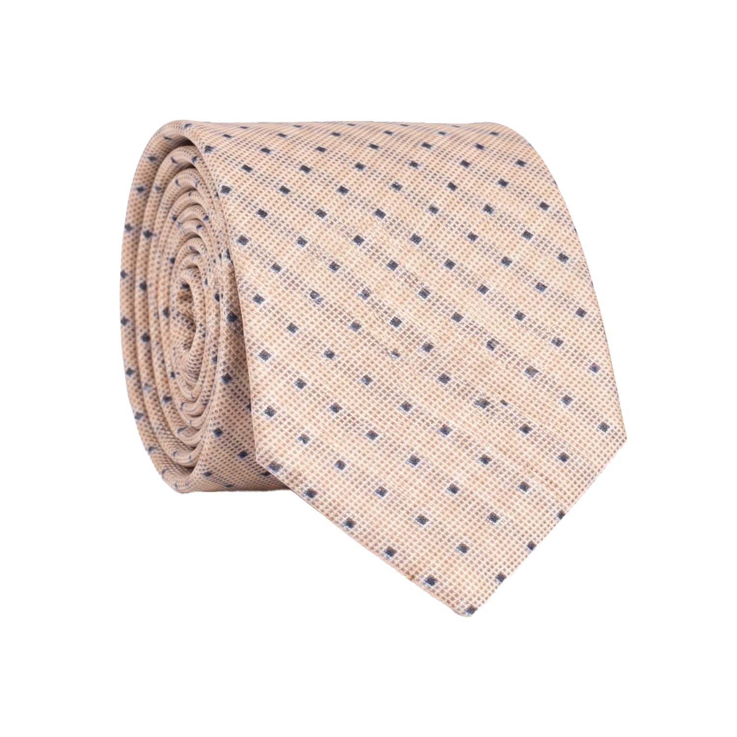 Cravatta in Seta Lino Beige Marrone Fantasia Blu Bluette 7653 Made in Italy Graffeo Cravatte Rotolo