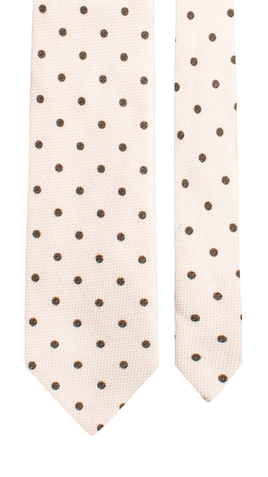 Cravatta in Seta Lino Bianco Panna a Pois Marrone Bruciato 7633 Made in Italy Graffeo Cravatte Pala
