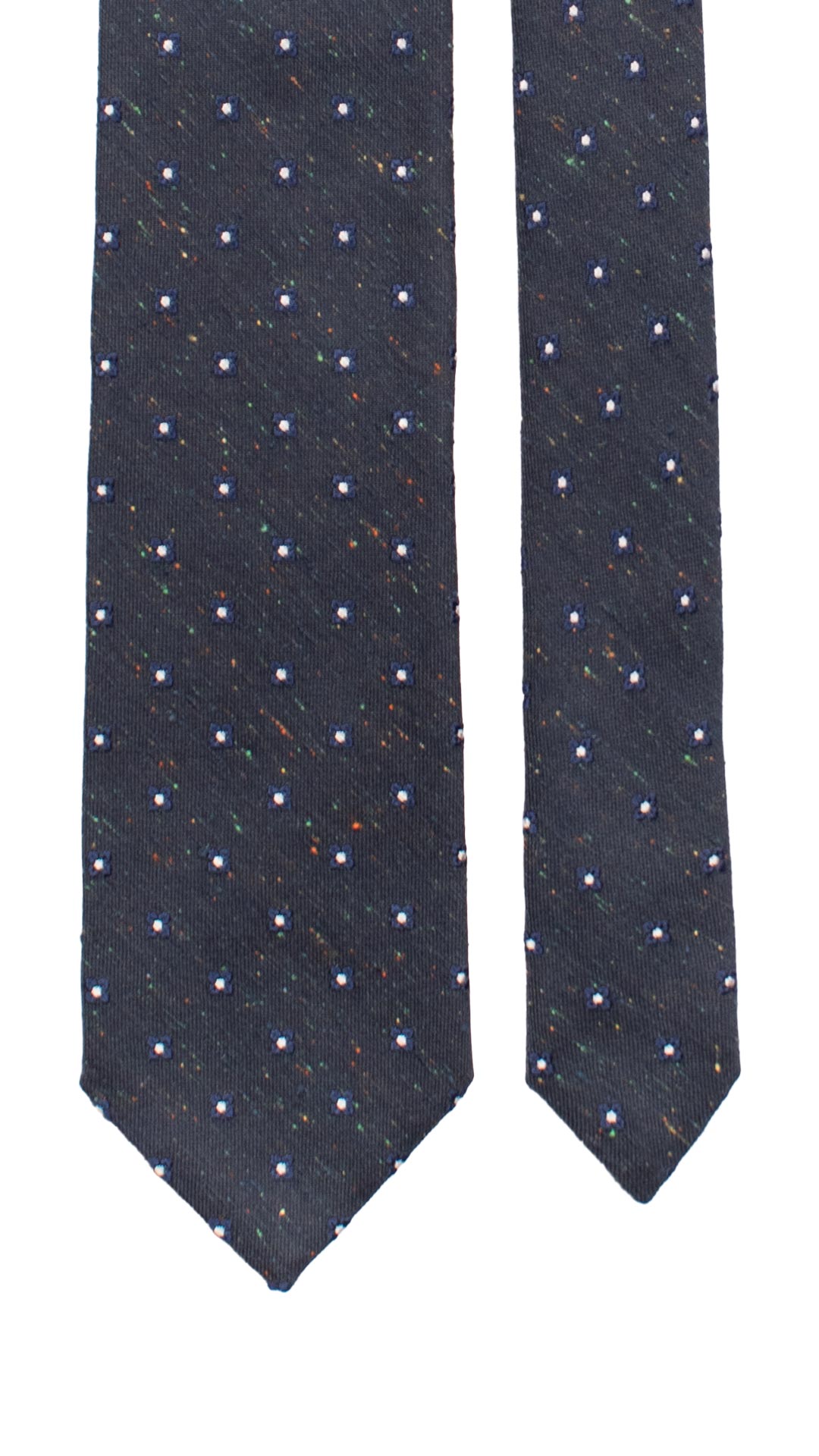 Cravatta in Seta Lino Blu Fantasia Bianca Effetto Tweed AN7510 Made in Italy Graffeo Cravatte Pala