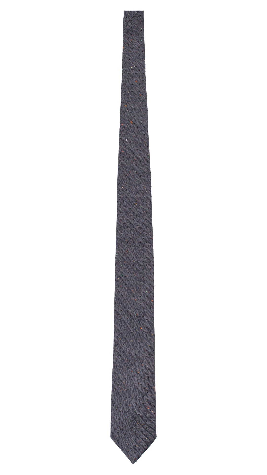 Cravatta in Seta Lino Blu a Pois Neri Effetto Tweed Multicolor 7415 Made in Italy Graffeo Cravatte Intera