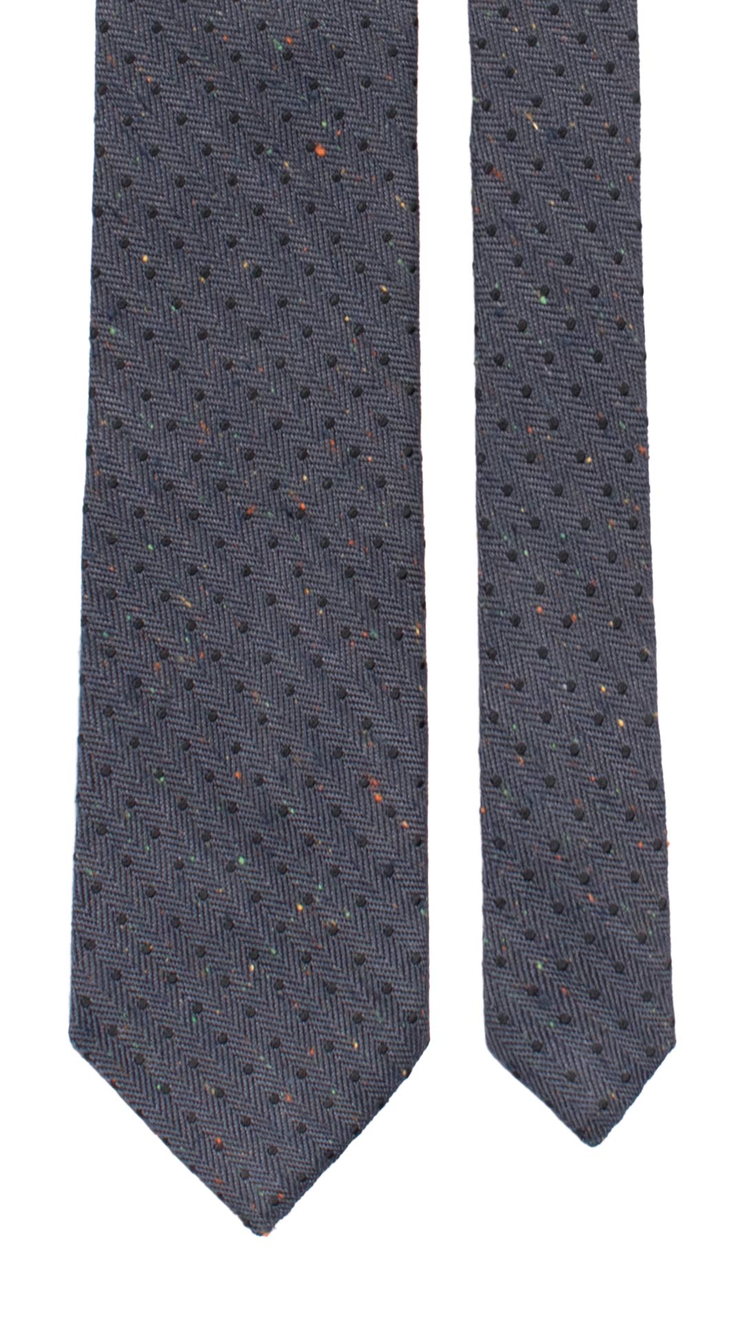 Cravatta in Seta Lino Blu a Pois Neri Effetto Tweed Multicolor 7415 Made in Italy Graffeo Cravatte Pala