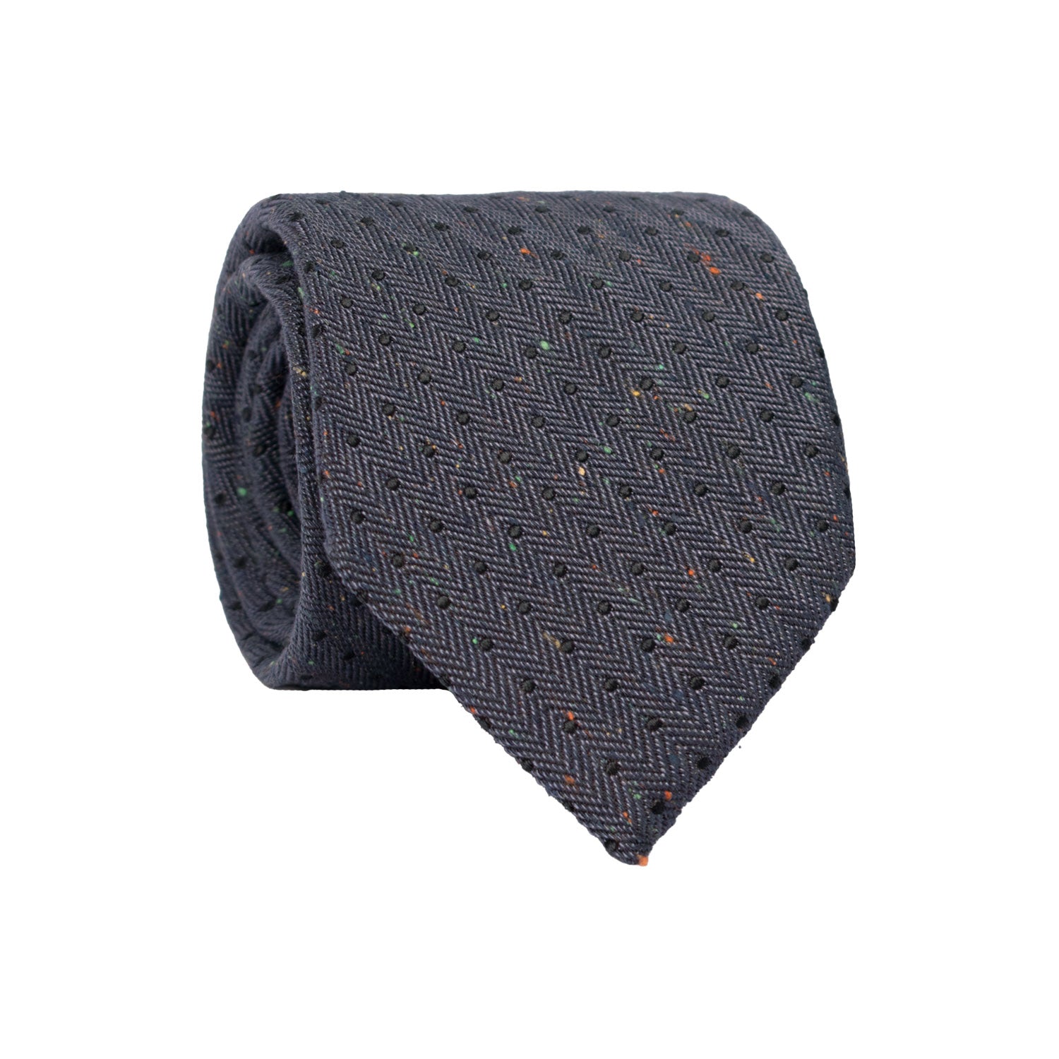 Cravatta in Seta Lino Blu a Pois Neri Effetto Tweed Multicolor 7415 Made in Italy Graffeo Cravatte Rotolo