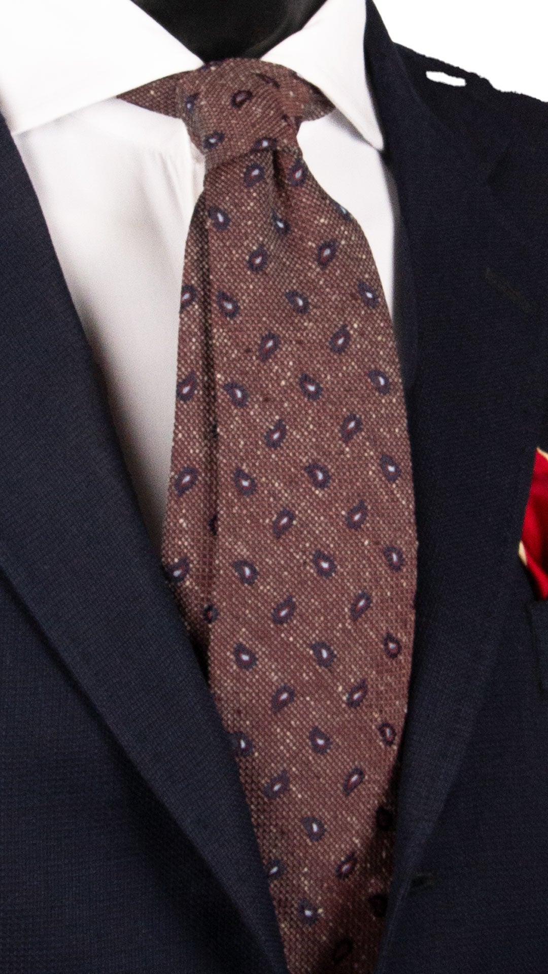 Cravatta in Seta Lino Borgogna Grigio Paisley Blu Celeste Effetto Tweed 7428 Made in Italy Graffeo Cravatte
