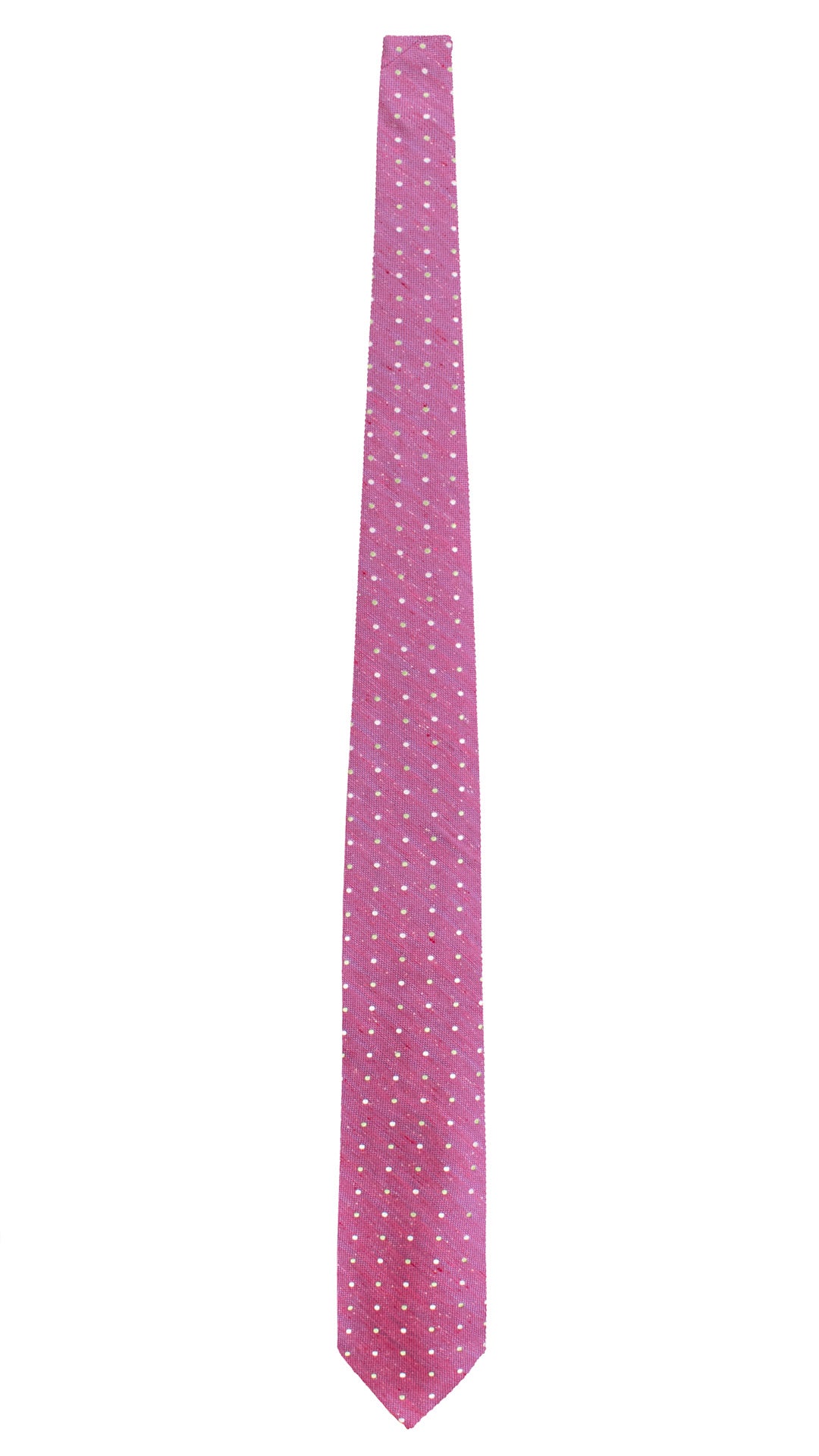 Cravatta in Seta Lino Fucsia a Pois Verdi Bianchi Effetto Tweed 7742 Made in Italy Graffeo Cravatte Intera