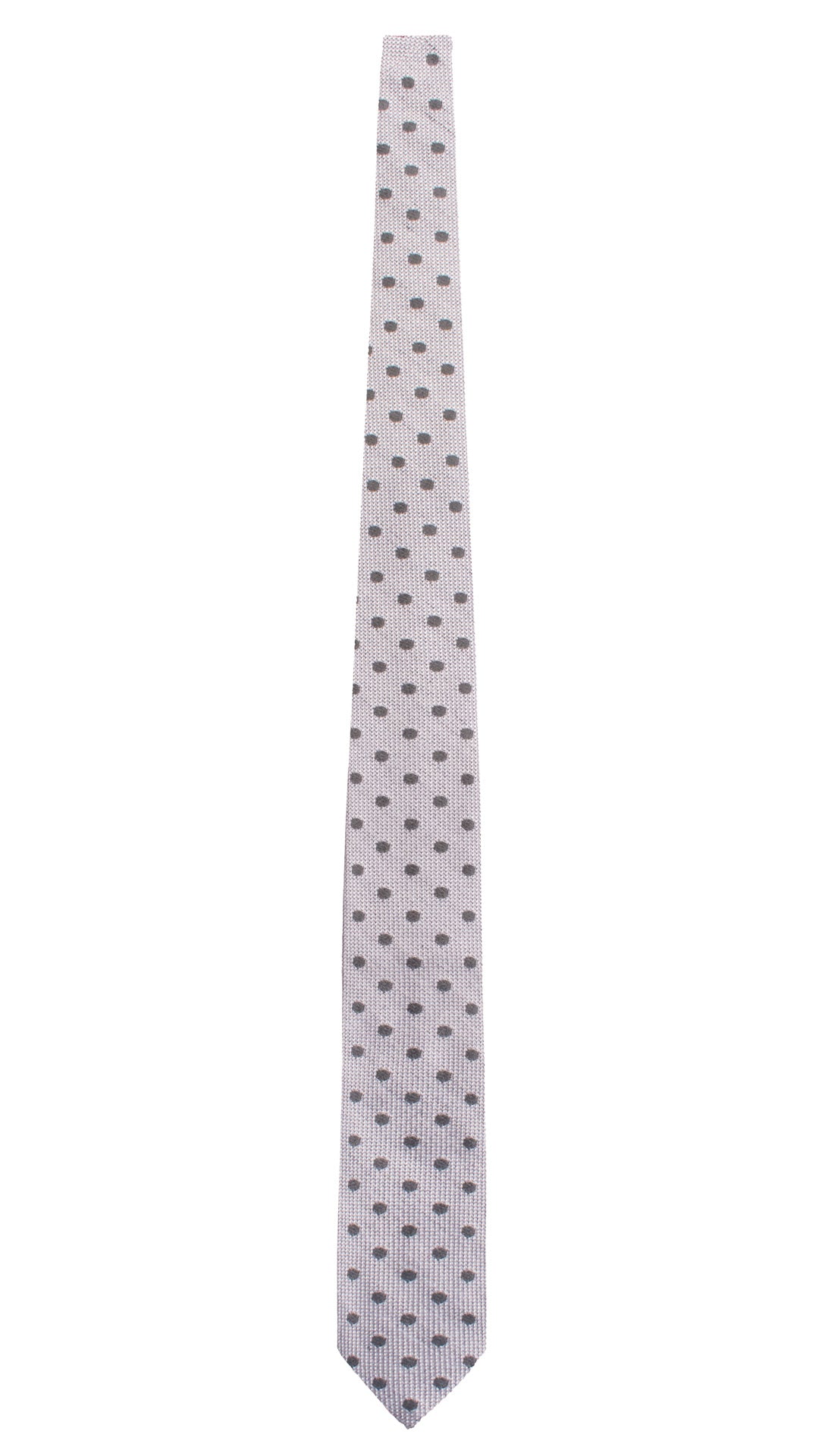 Cravatta in Seta Lino Grigio Azzurro a Pois Blu 7735 Made in Italy Graffeo Cravatte Intera