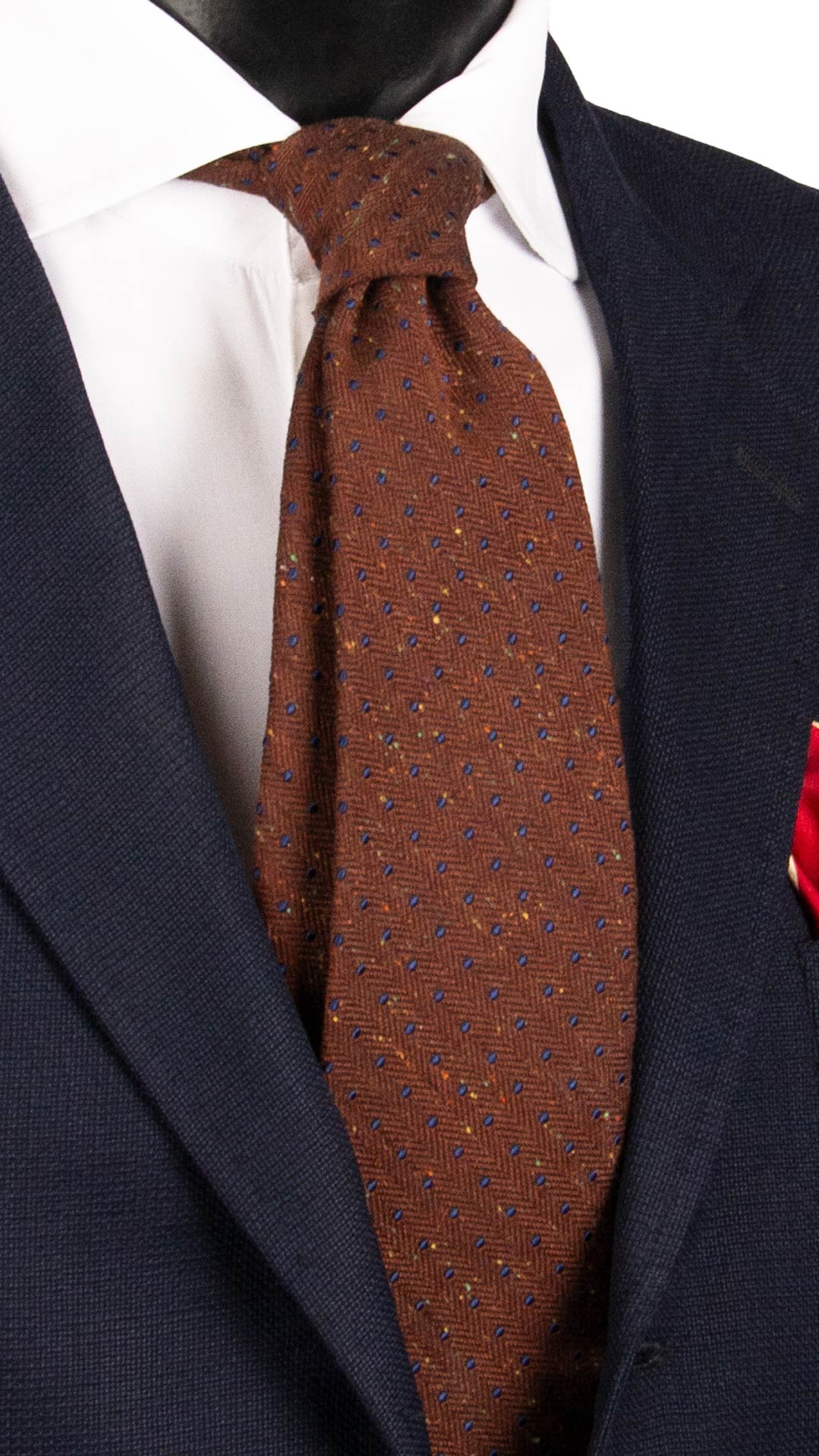 Cravatta in Seta Lino Marrone Fantasia Blu Effetto Tweed Multicolor 7493 Made in Italy Graffeo Cravatte