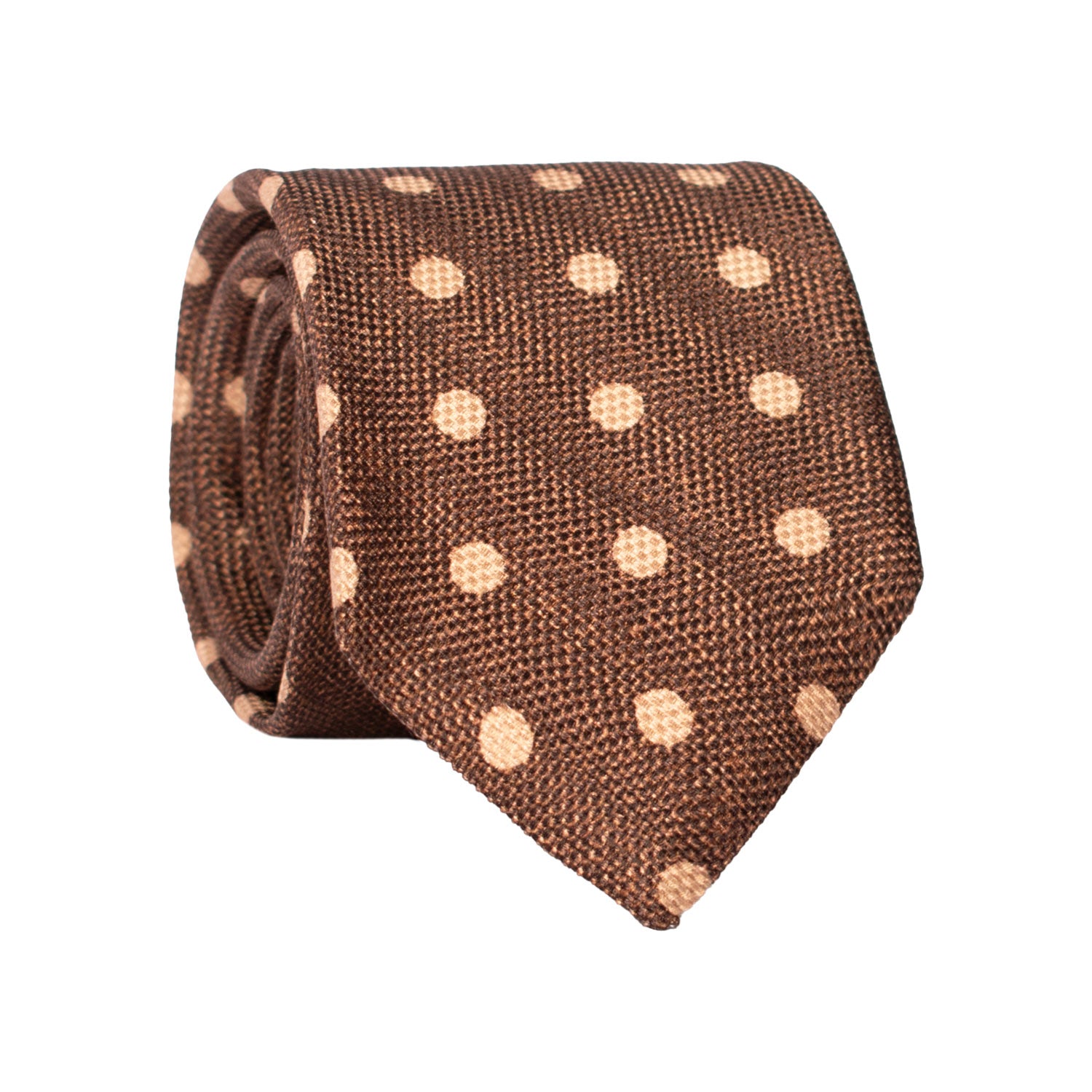 Cravatta in Seta Lino Marrone a Pois Beige AN7515 Made in Italy Graffeo Cravatte Rotolo