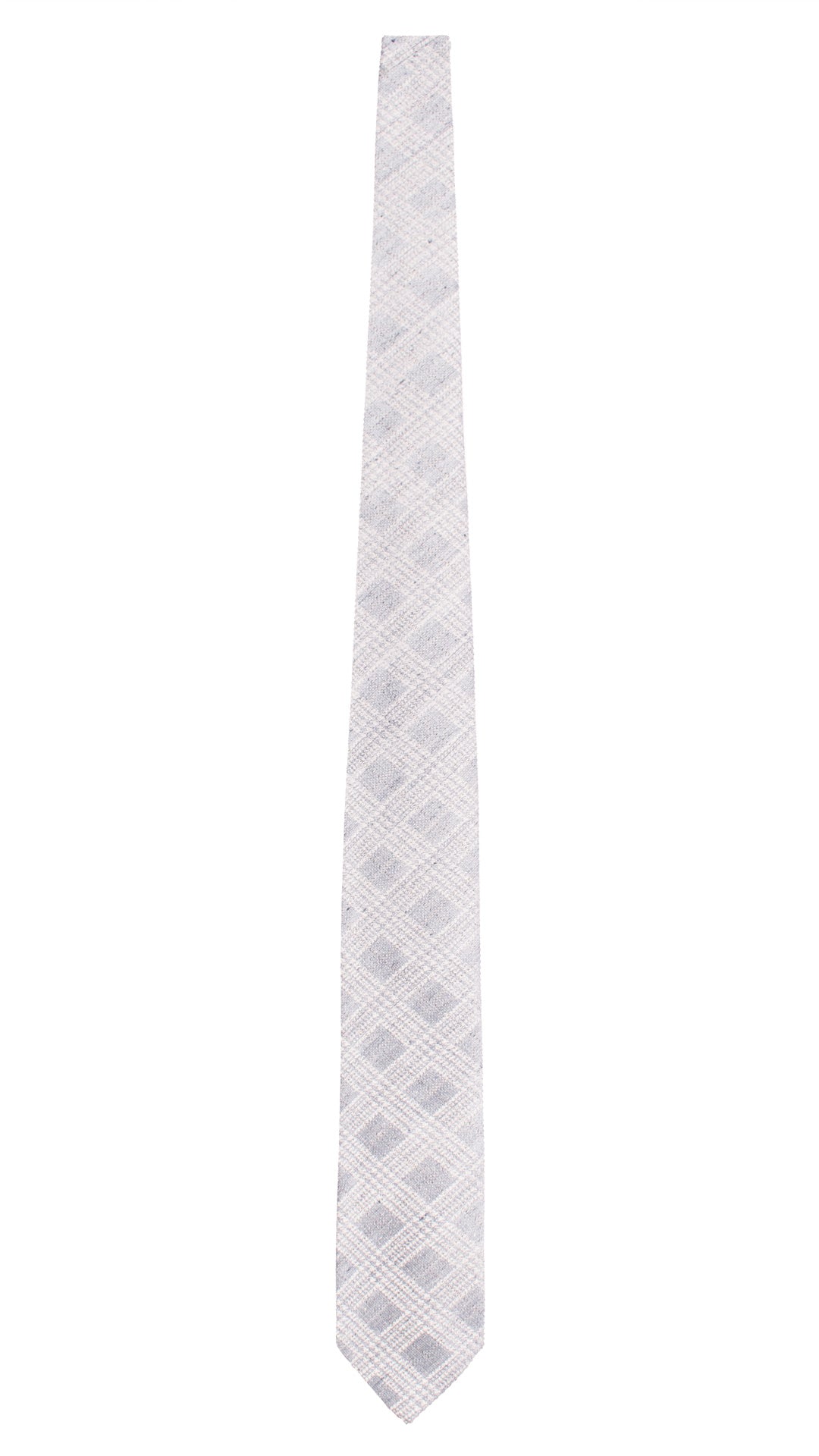 Cravatta in Seta Lino Principe di Galles Azzurro Polvere Argento AN7668 Made in Italy Graffeo Cravatte Intera