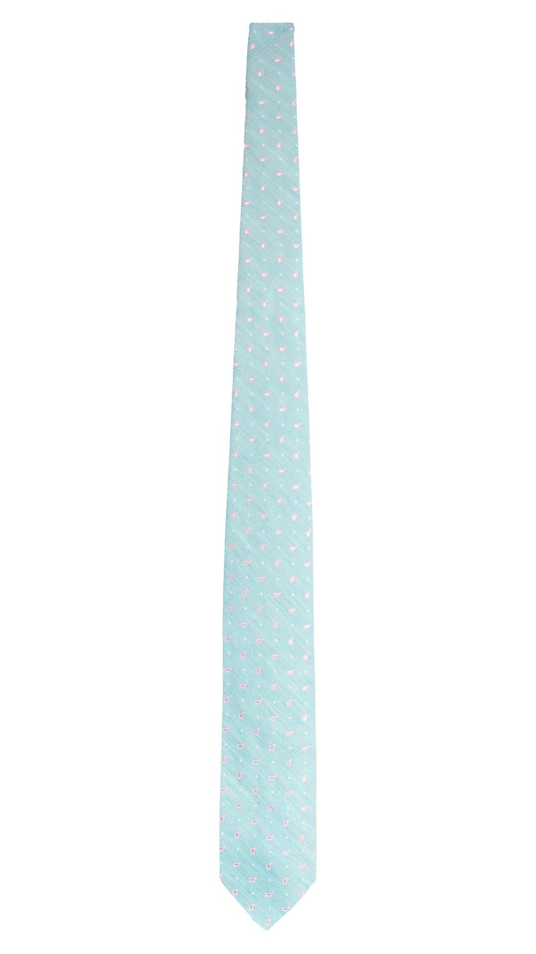 Cravatta in Seta Lino Turchese Paisley Rosa Bianco AN7562 Made in Italy Graffeo Cravatte Intera