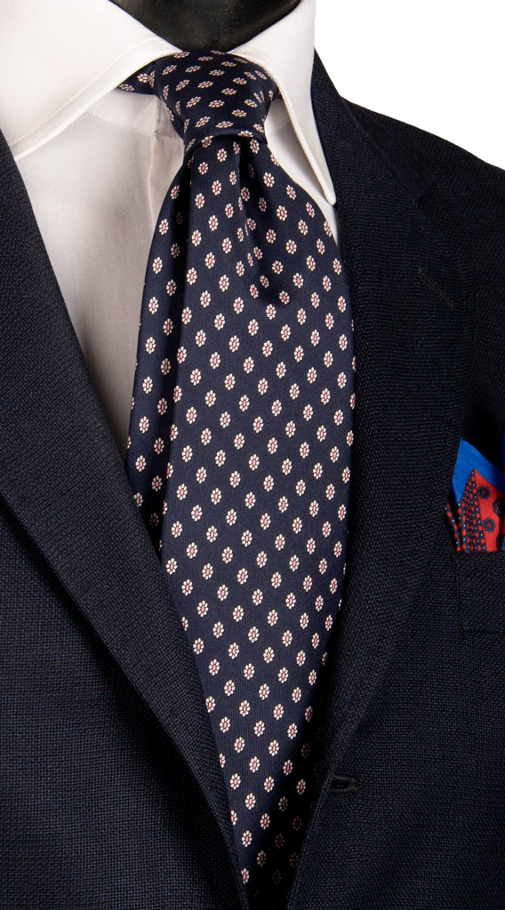 Cravatta in Twill di Seta Blu a Fiori Rosa MAde in Italy Graffeo Cravatte