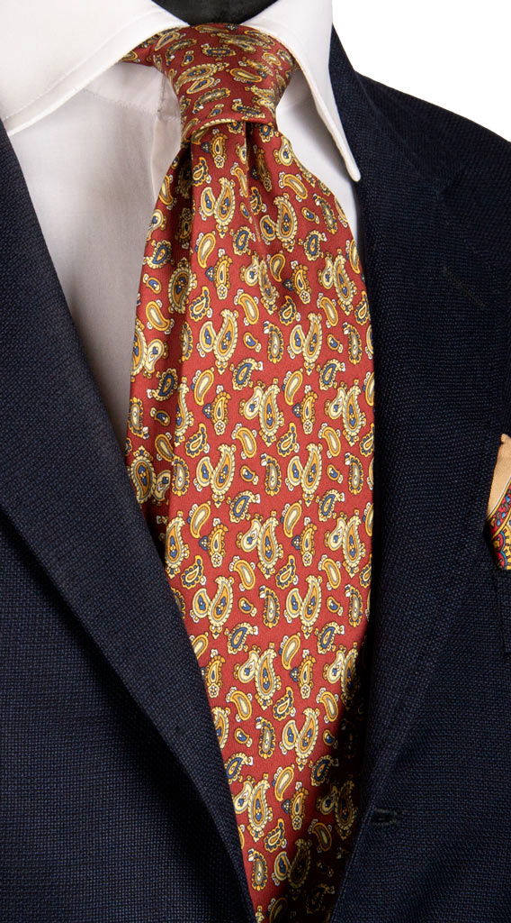 Cravatta in Twill di Seta Bordeaux Paisley Multicolor Made in Italy Graffeo Cravatte