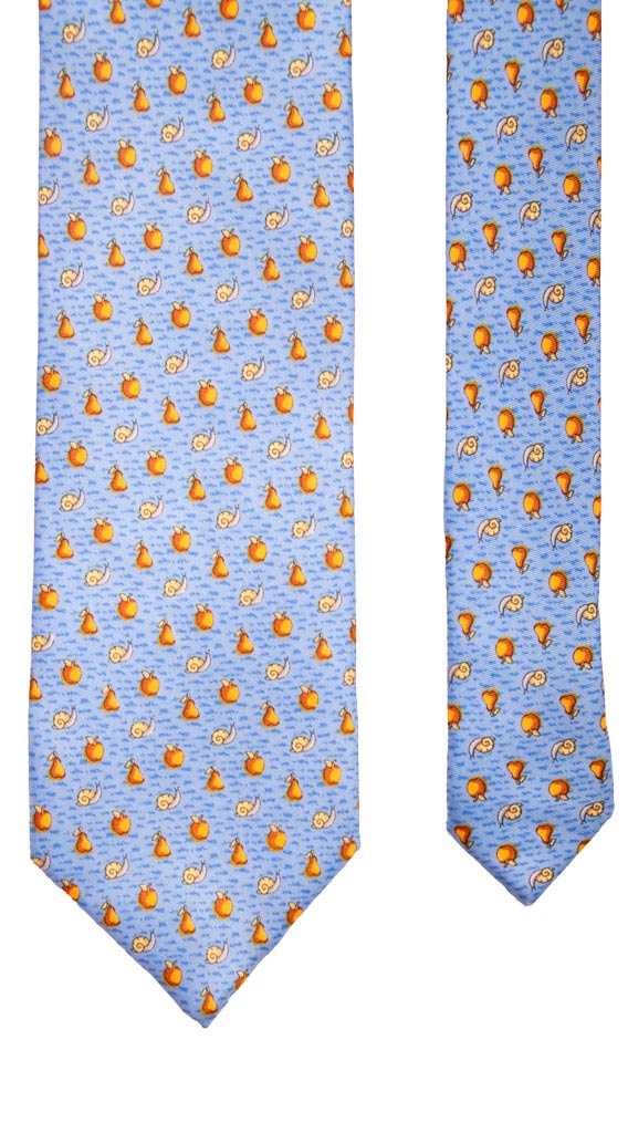 Cravatta in Twill di Seta Celeste con Animali Made in italy Graffeo Cravatte Pala
