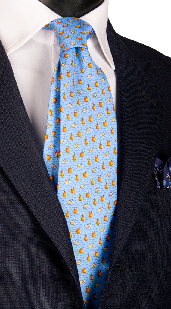 Cravatta in Twill di Seta Celeste con Animali Made in italy Graffeo Cravatte