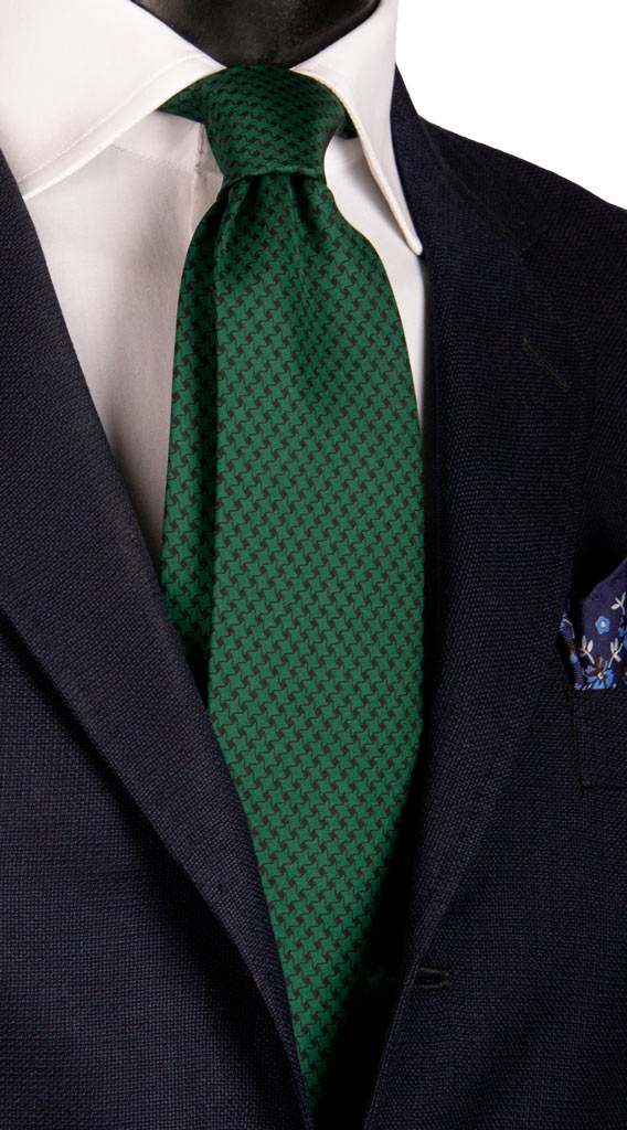 Cravatta in Twill di Seta Pied de Poule Verde Scuro Nero Made in Italy Graffeo Cravatte