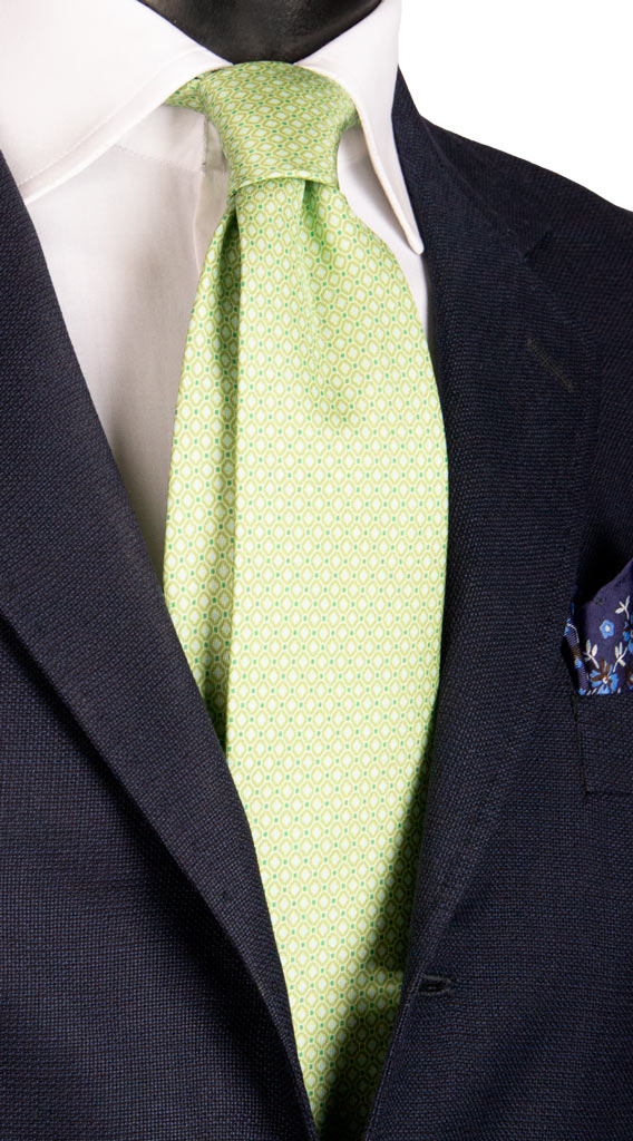 Cravatta in Twill di Seta Verde Fantasia Azzurra Made in Italy Graffeo Cravatte