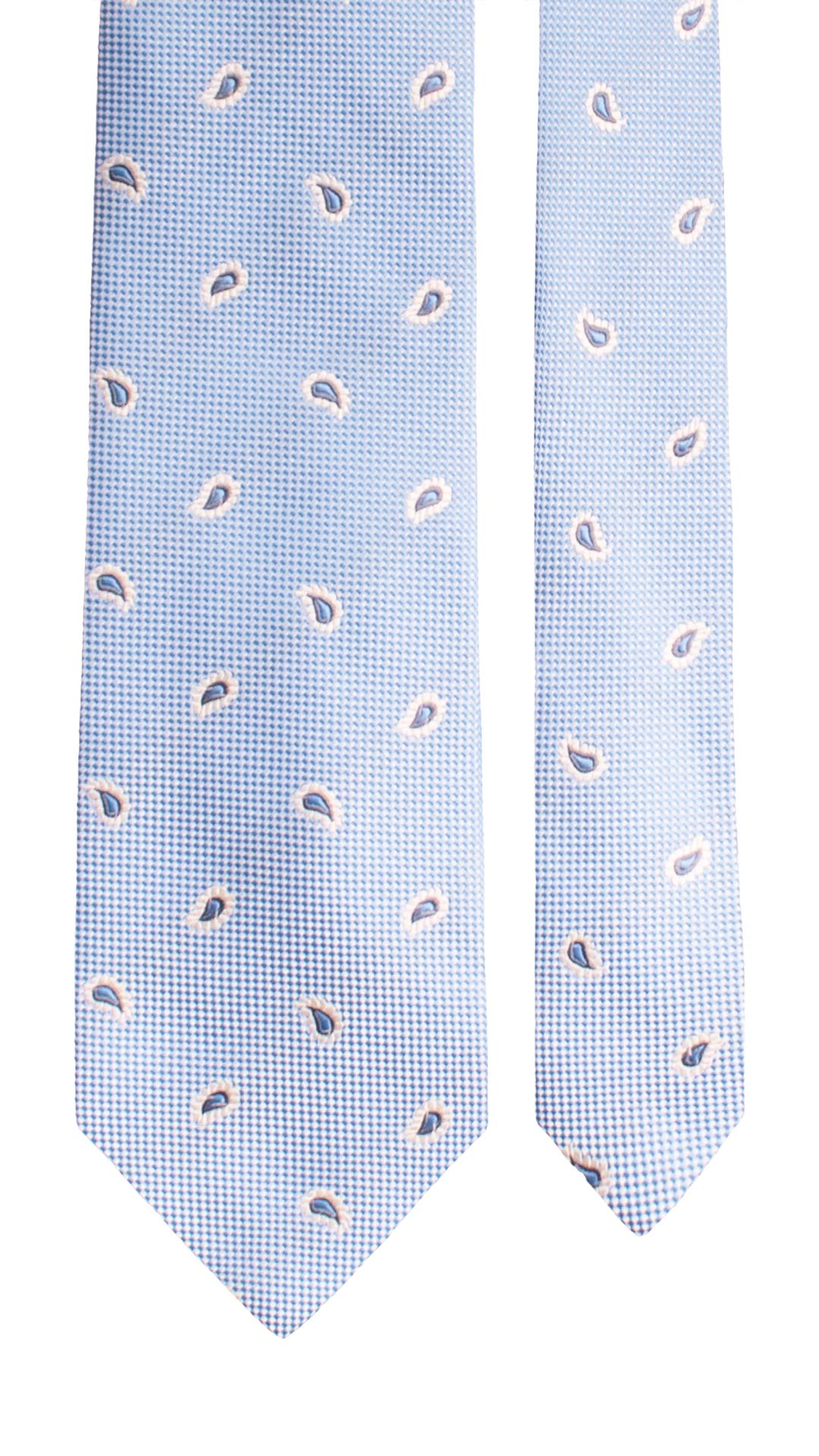 Cravatte di Seta Celeste Paisley Tono su Tono Bianco Grigio 2082 Graffeo Cravatte Made in Italy Pala