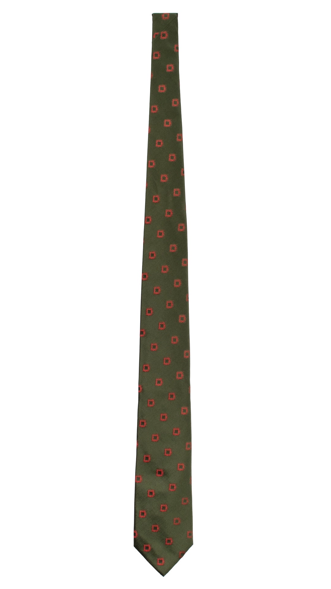 Cravatte di Seta Verde Oliva Scuro Fantasia Rosso Corallo 7394 Made in Italy Graffeo Cravatte Intera
