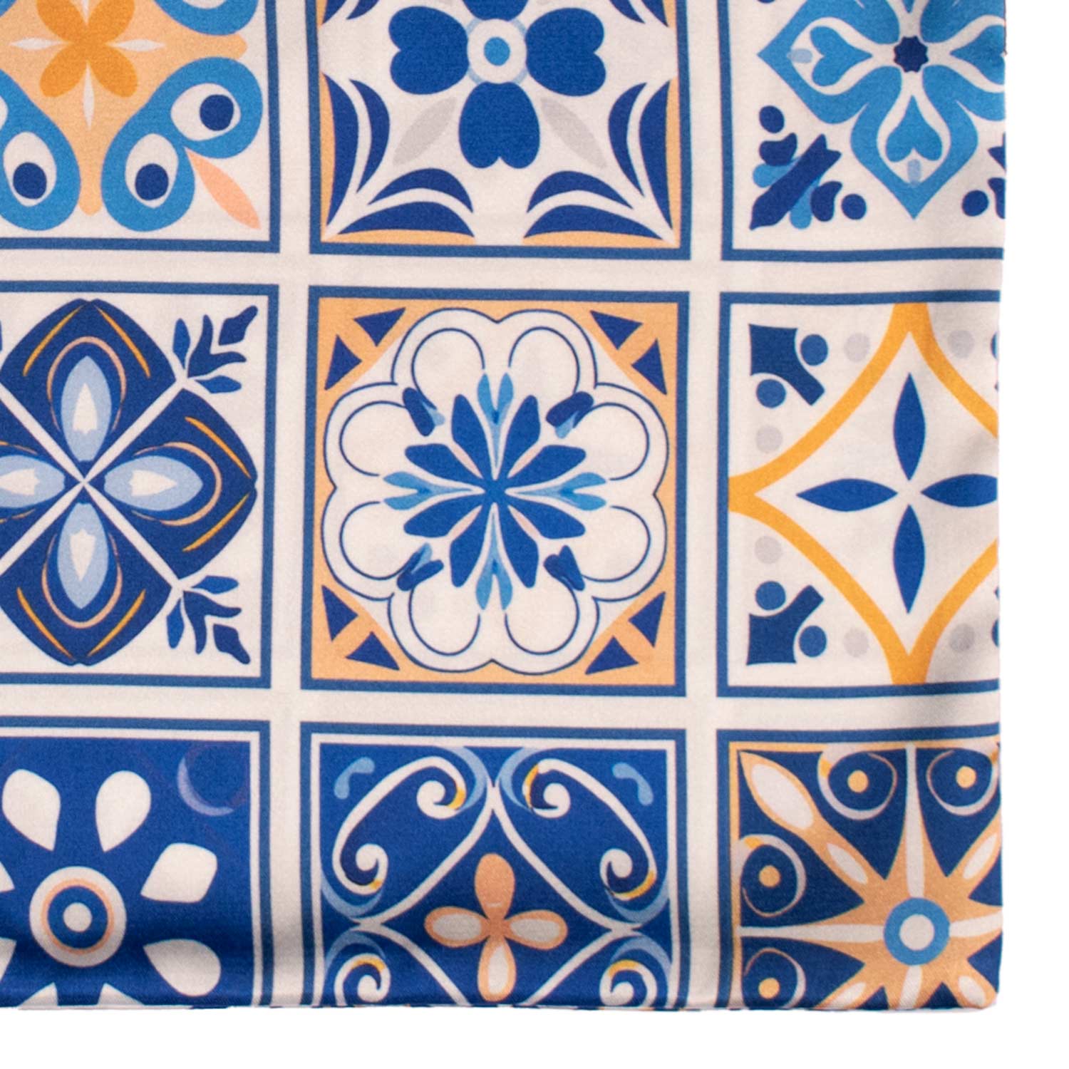 Fazzoletto da Taschino Siciliano Stampa di Raso Bianco con Maioliche Blu Arancione Celeste POCS17 Made in Italy Graffeo Cravatte Dettaglio