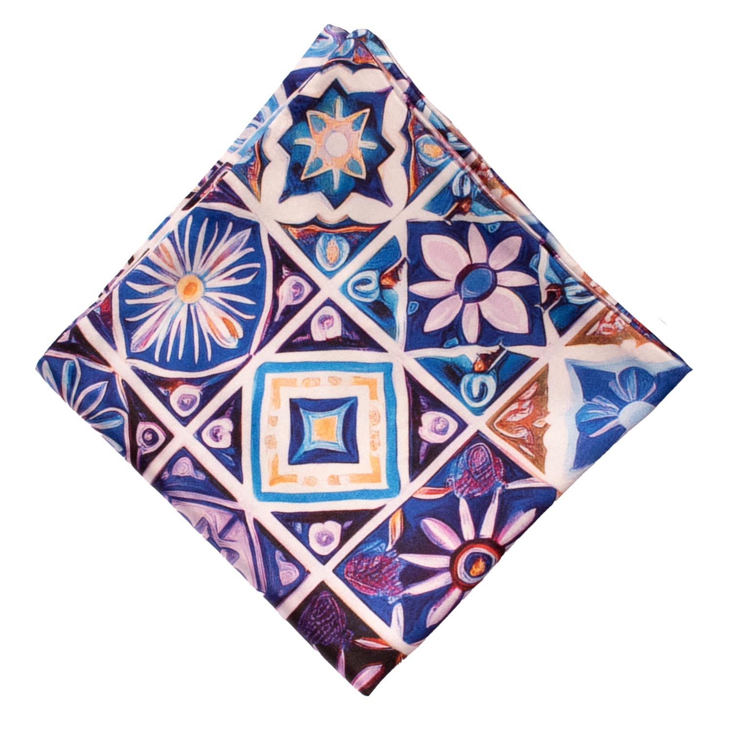 Fazzoletto da Taschino Siciliano Stampa di Raso con Maioliche Multicolor POCS10 Made in Italy Graffeo Cravatte Rombo