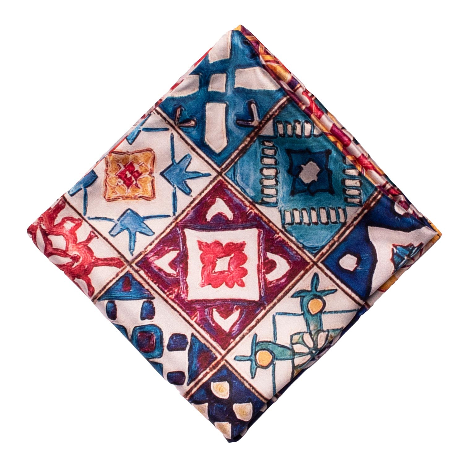 Fazzoletto da Taschino Siciliano Stampa di Raso con Maioliche Multicolor POCS12 Made in Italy Graffeo Cravatte Rombo