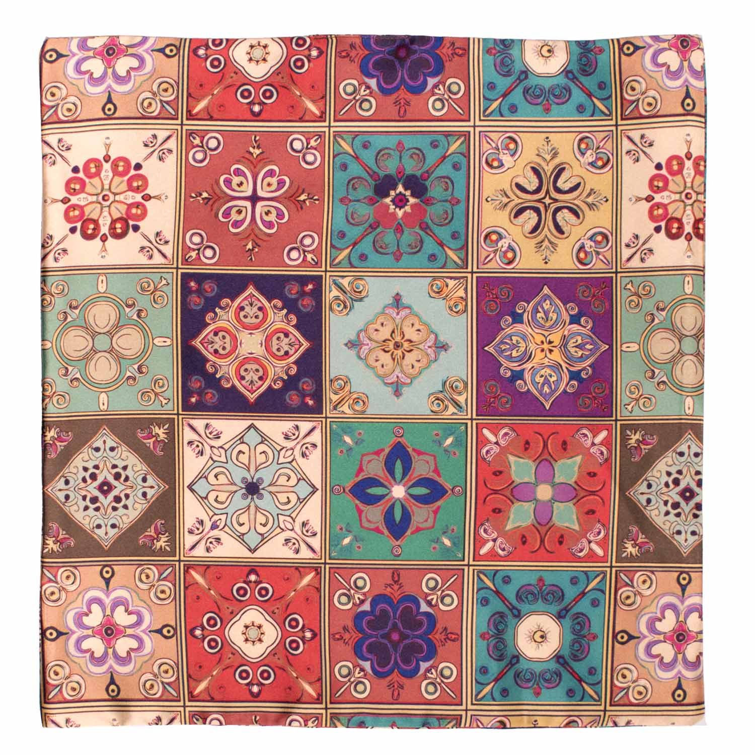 Fazzoletto da Taschino Siciliano Stampa di Raso con Maioliche Multicolor POCS13 Made in Italy Graffeo Cravatte