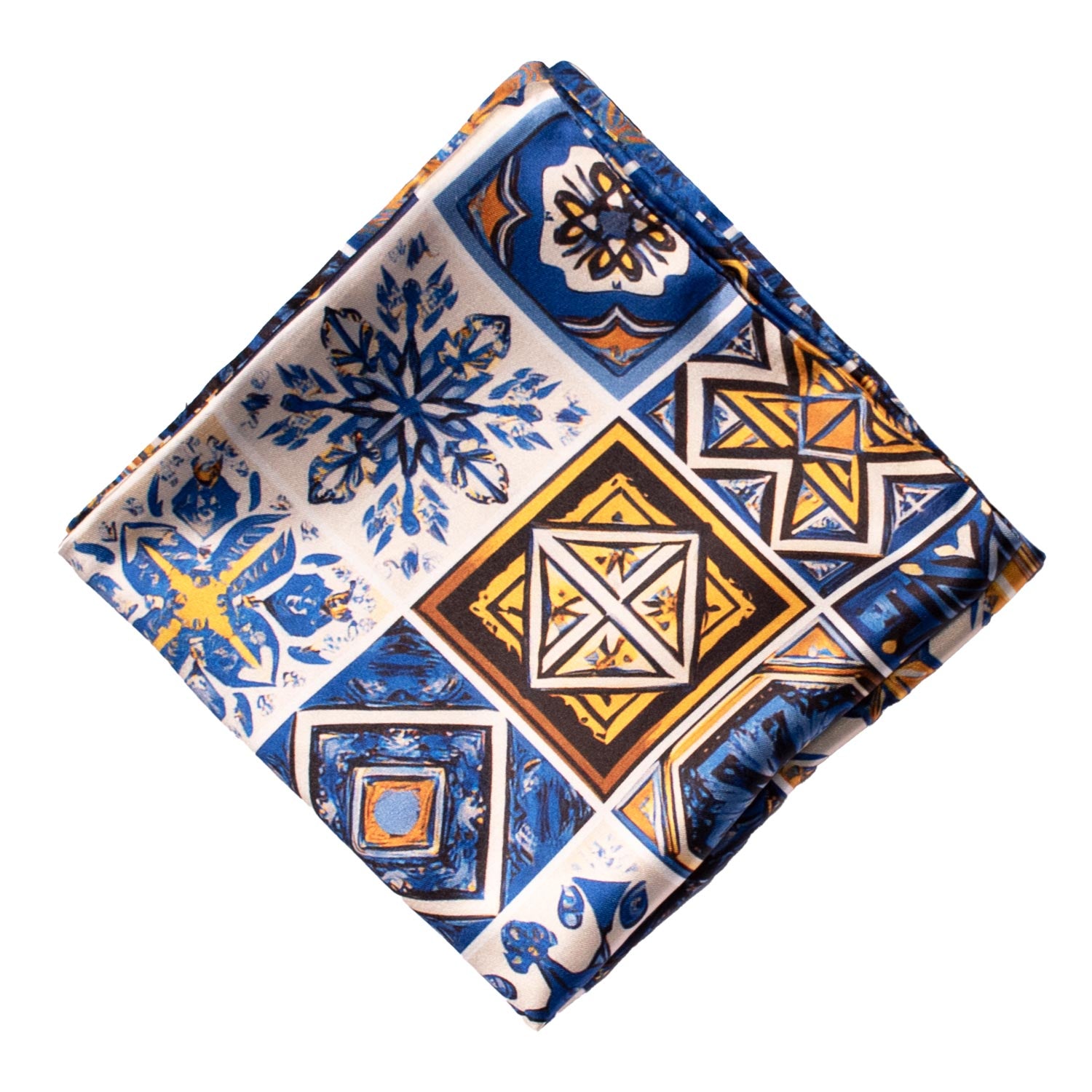 Fazzoletto da Taschino Siciliano Stampa di Raso con Maioliche Multicolor POCS15 Made in Italy Graffeo Cravatte Rombo