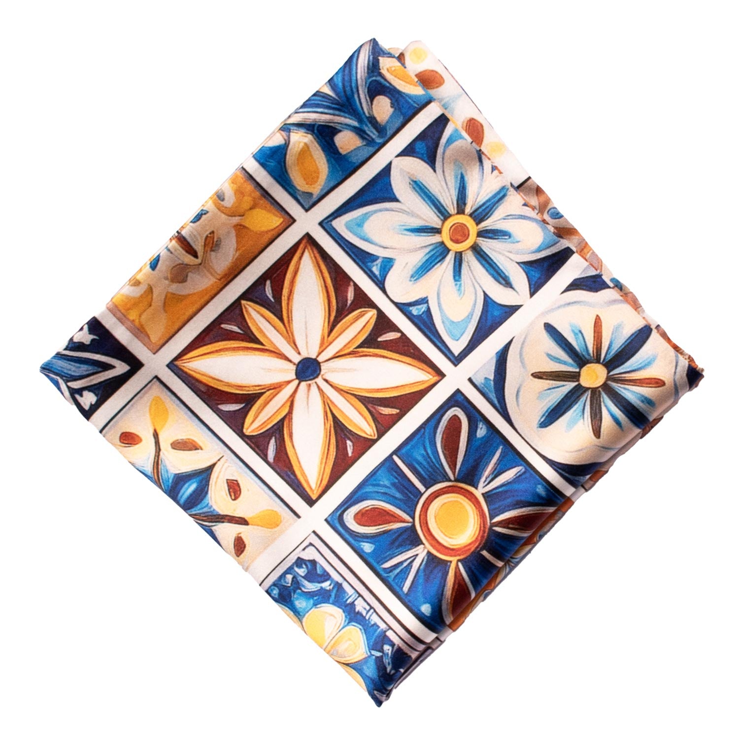 Fazzoletto da Taschino Siciliano Stampa di Raso con Maioliche Multicolor POCS16 Made in Italy Graffeo Cravatte Rombo