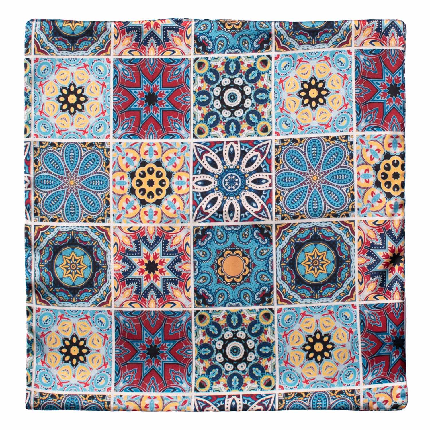 Fazzoletto da Taschino Siciliano Double-Face Stampa di Raso con Maioliche Multicolor POCS20 Made in Italy 