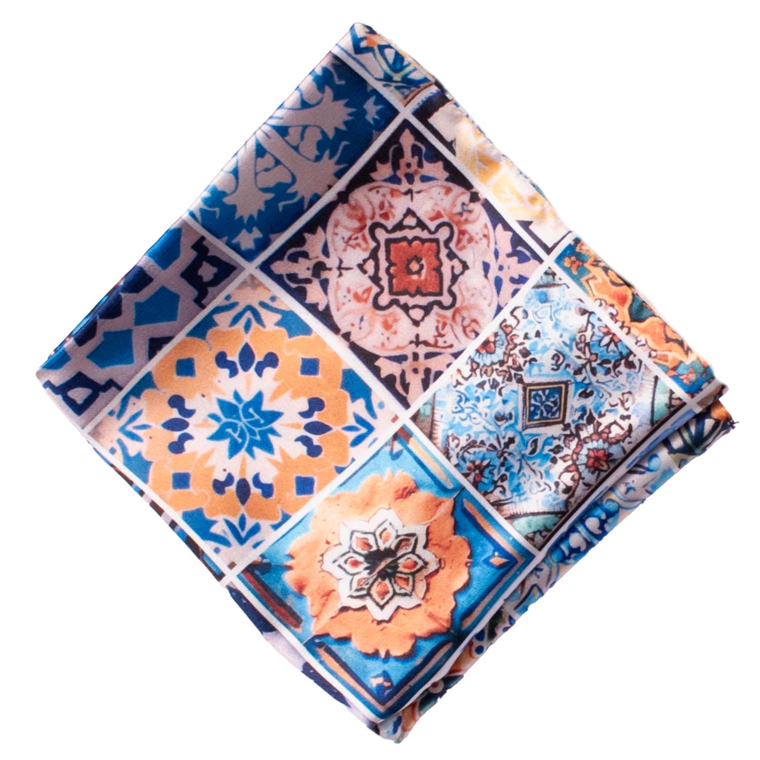 Fazzoletto da Taschino Siciliano Double-Face Stampa di Raso con Maioliche Multicolor POCS21 Made in Italy Graffeo Cravatte Rombo