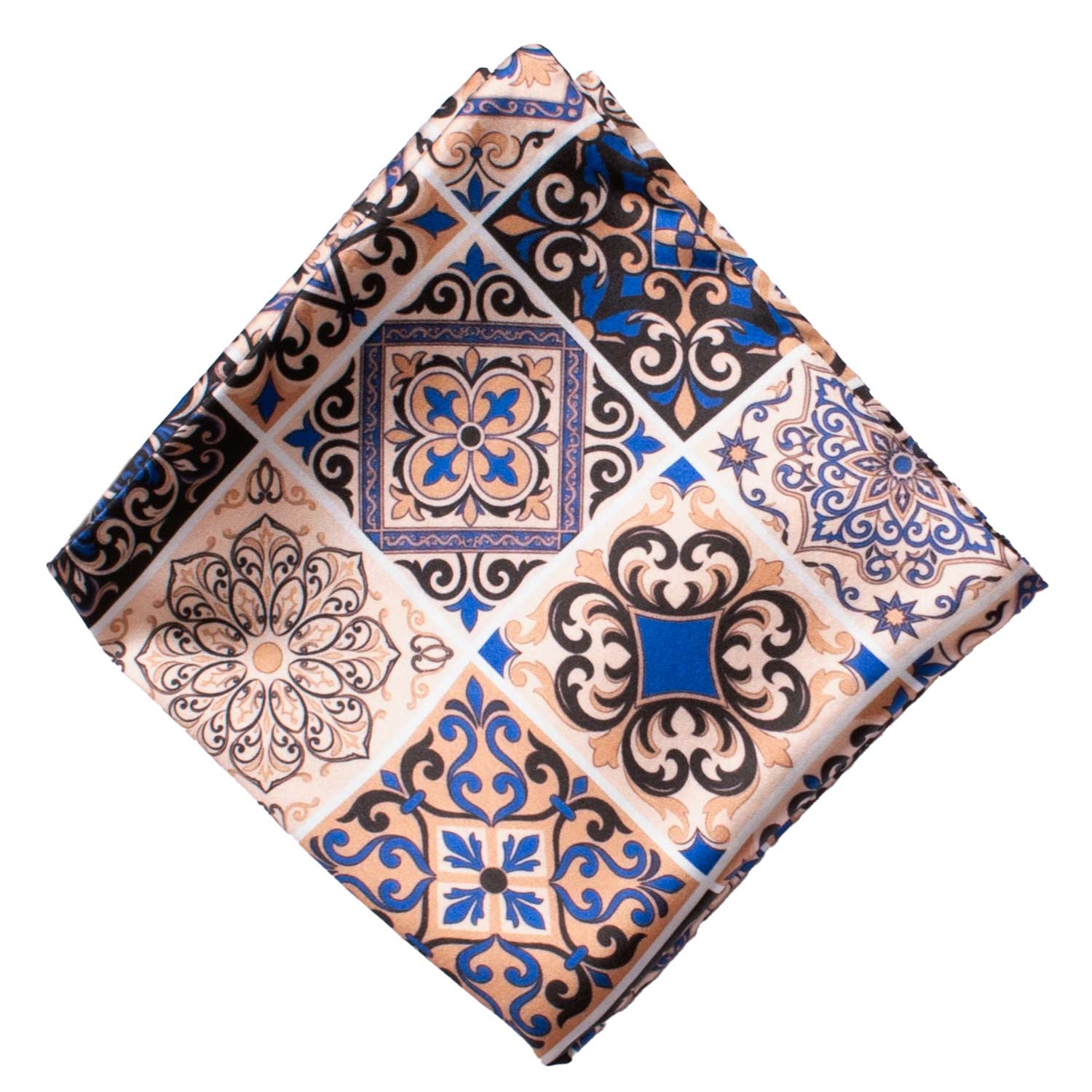 Fazzoletto da Taschino Siciliano Double-Face Stampa di Raso con Maioliche Multicolor POCS24 Made in Italy Graffeo Cravatte Rombo