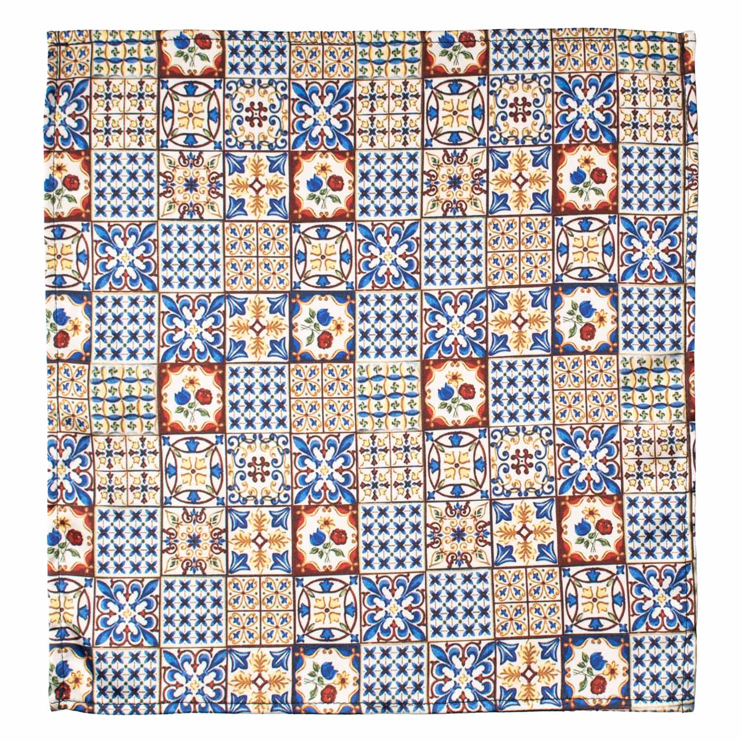 Fazzoletto da Taschino Siciliano Stampa di Raso con Maioliche Multicolor POCS6 Made in Italy Graffeo Cravatte