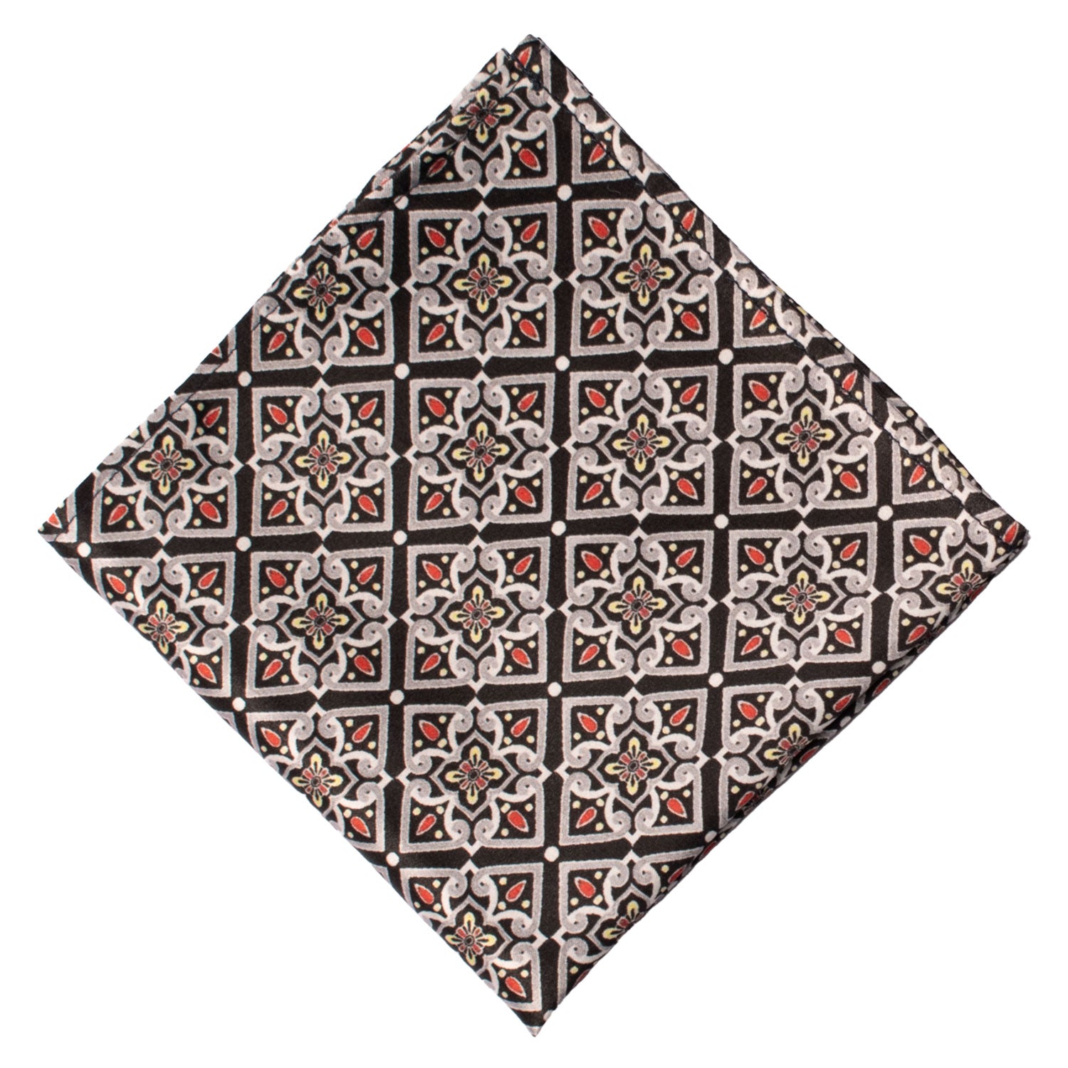 Fazzoletto da Taschino Siciliano Stampa di Raso con Maioliche Multicolor POCS8 Made in Italy Graffeo Cravatte Rombo