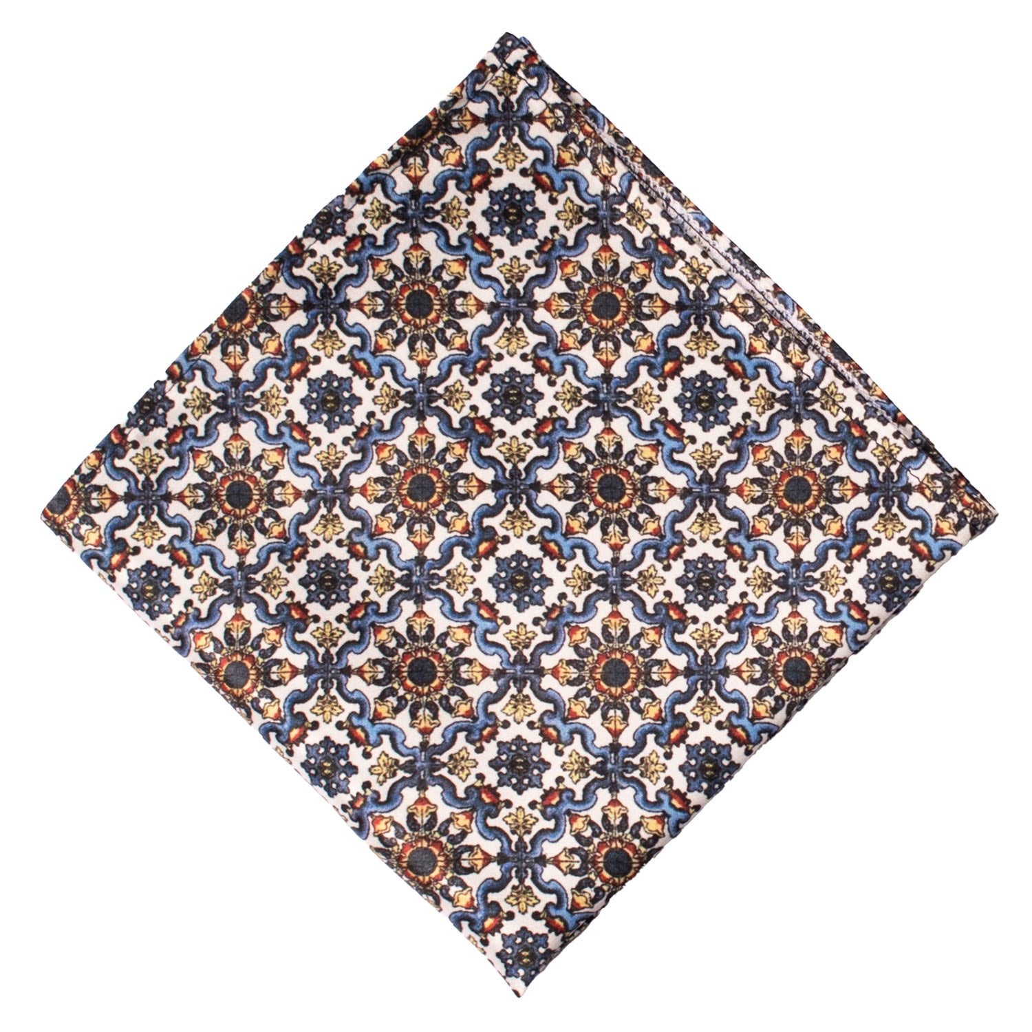 Fazzoletto da Taschino Siciliano Stampa di Raso con Maioliche Multicolor POCS9 Made in Italy Graffeo Cravatte Rombo