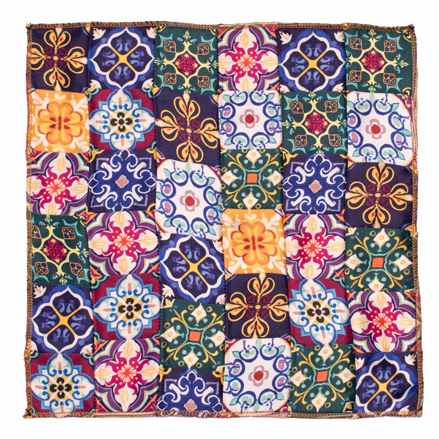 Fazzoletto da Taschino Siciliano di Seta Vintage Patchwork con Maioliche Multicolor POCP120 Made in Italy Graffeo Cravatte