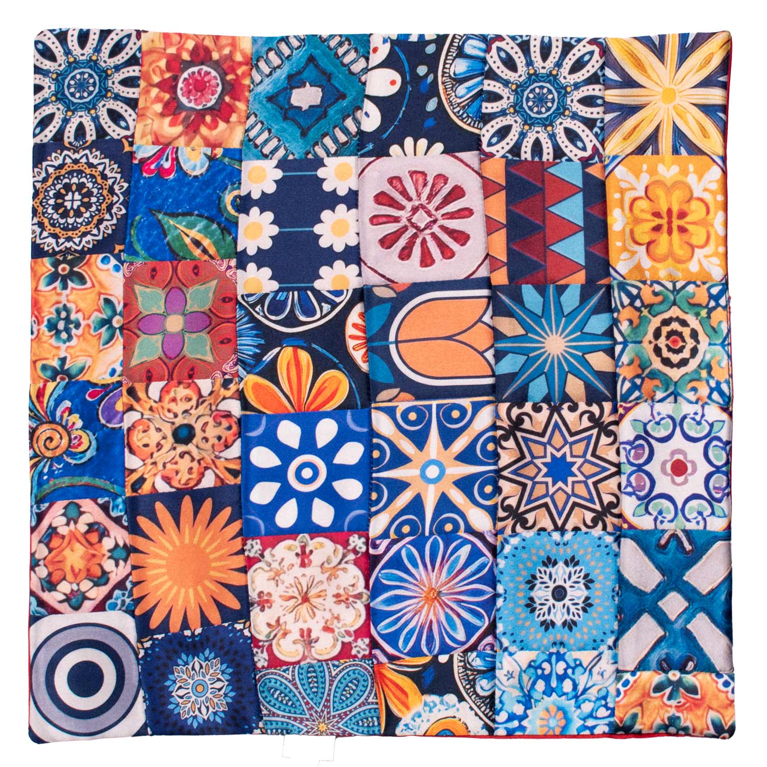 Fazzoletto da Taschino Siciliano di Seta Vintage Patchwork con Maioliche Multicolor POCP130 Made in Italy Graffeo Cravatte