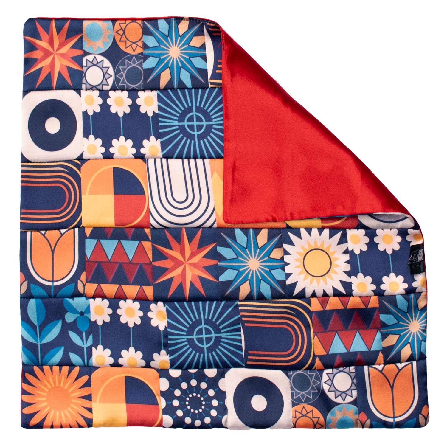 Fazzoletto da Taschino Siciliano di Seta Vintage Patchwork con Maioliche Multicolor POCP131 Made in italy Graffeo Cravatte Retro