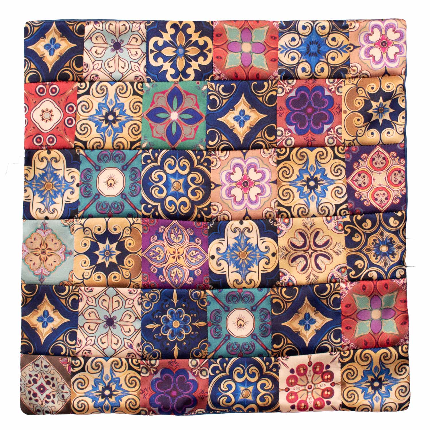 
Fazzoletto da Taschino Siciliano di Seta Vintage Patchwork con Maioliche Multicolor POCP134 Made in Italy Graffeo Cravatte