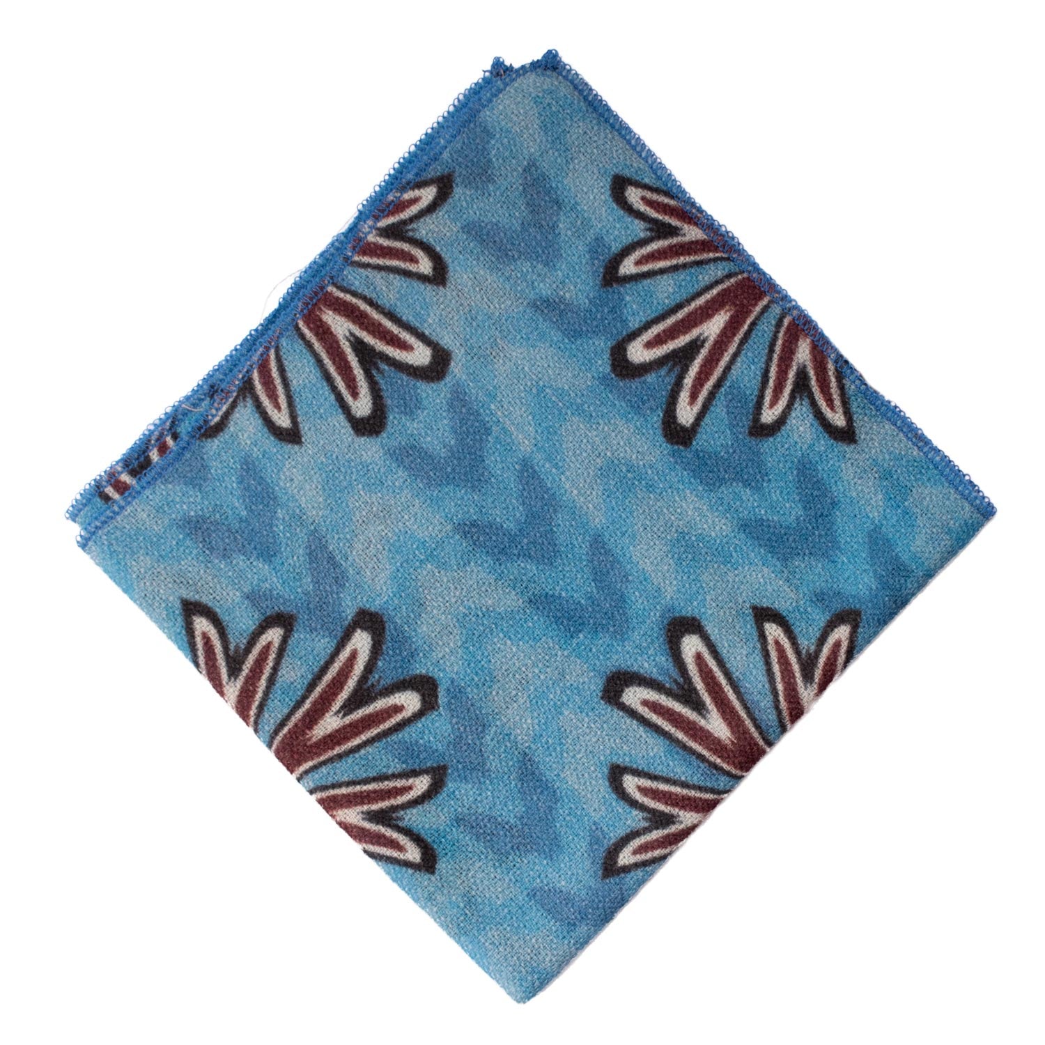 Fazzoletto da Taschino Vintage di Cashmere Azzurra Fantasia Marrone Bianca Nera POCV148 Made in Italy Graffeo Cravatte Rombo