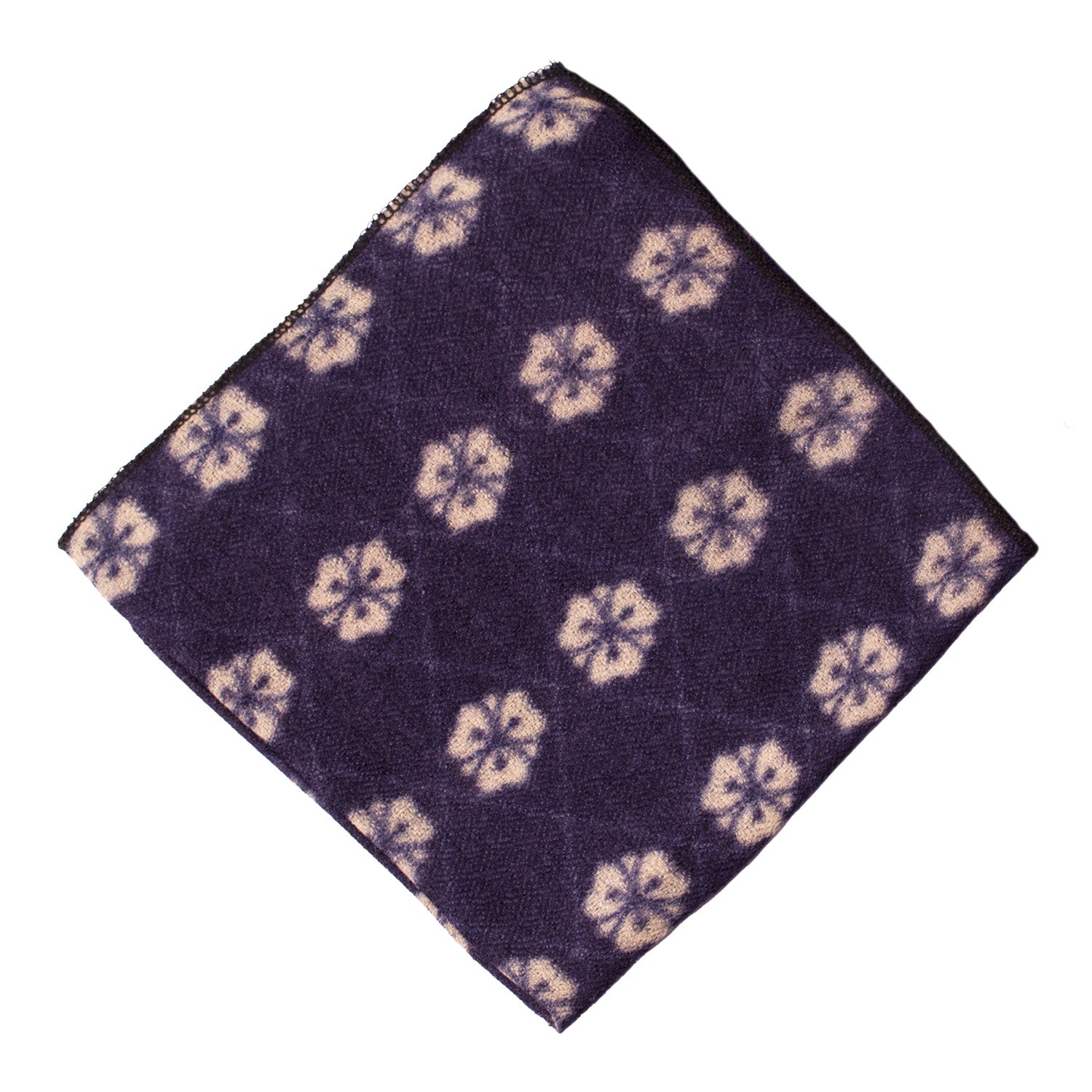 Fazzoletto da Taschino Vintage di Cashmere Viola a Fiori Bianco Sporco POCV1049 Made in Italy Graffeo Cravatte Rombo