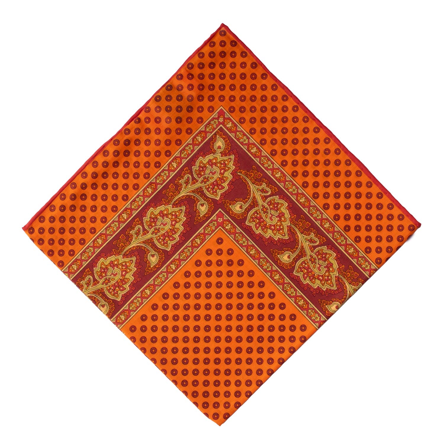 Fazzoletto da Taschino Vintage di Cotone Arancione Fantasia Multicolor POCV610 Piegata