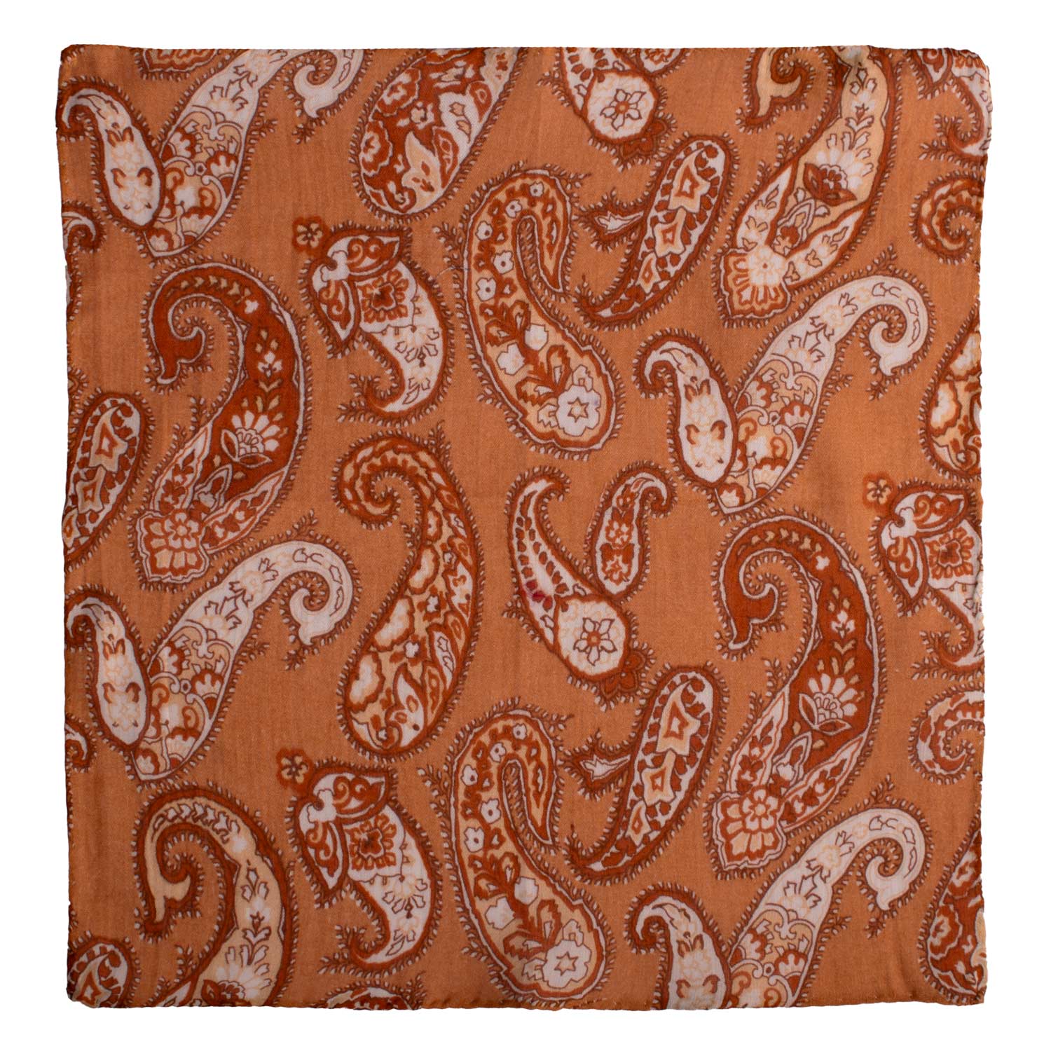 Fazzoletto da Taschino Vintage di Cotone Arancione Paisley Tono su Tono Bianco POCV1023 Graffeo Cravatte Made in Italy