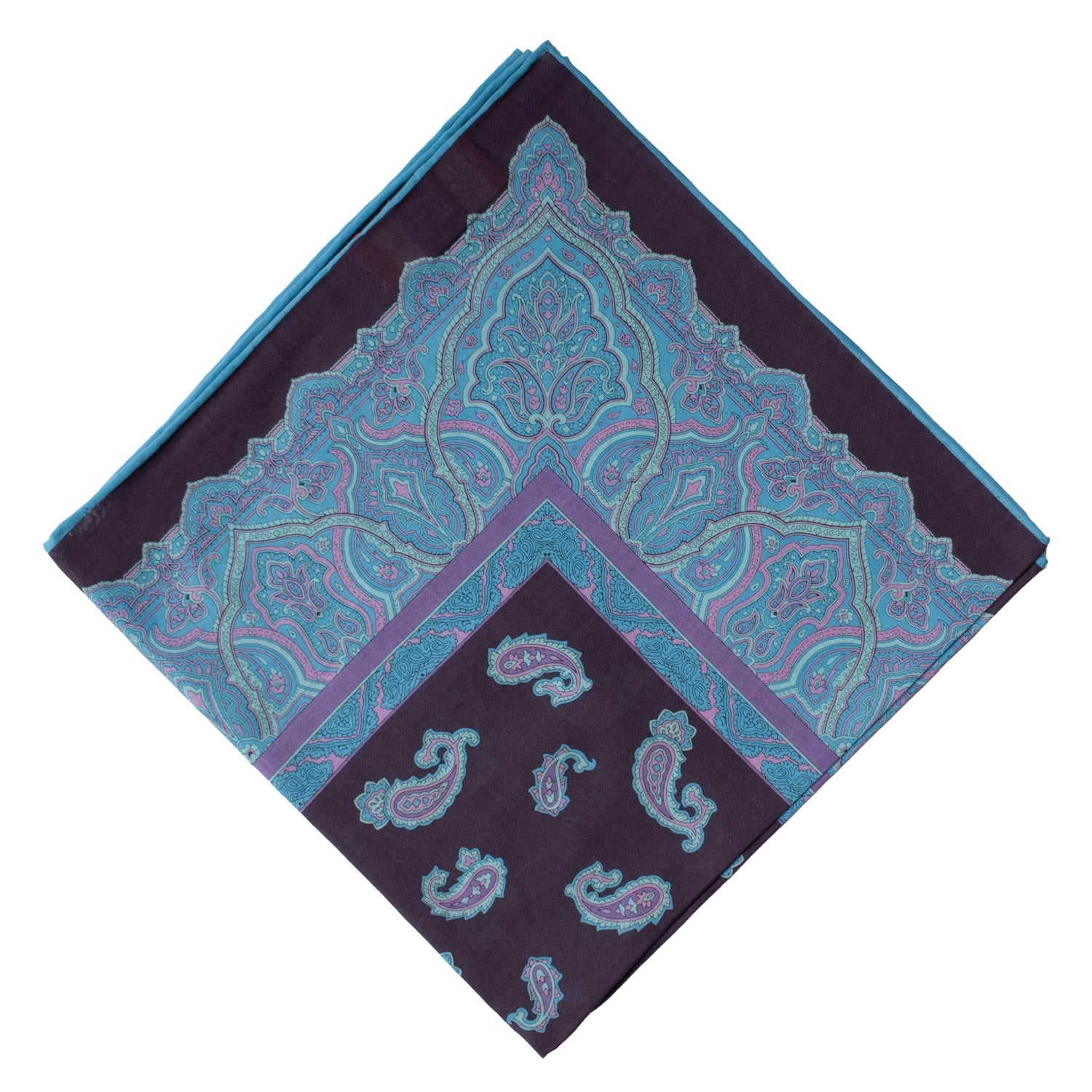 Fazzoletto da Taschino Vintage di Cotone Blu Paisley Multicolor POCV613 Piegata