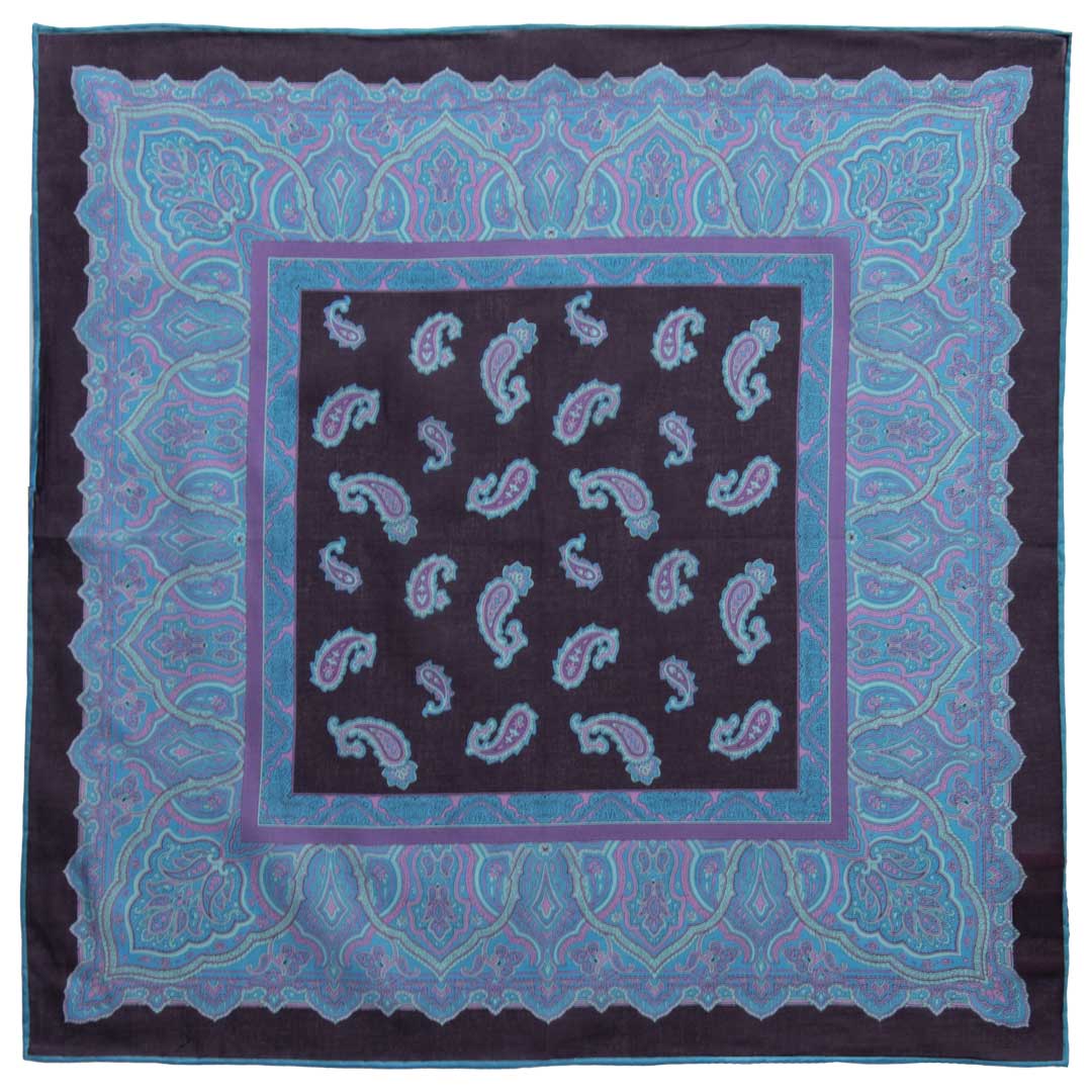 Fazzoletto da Taschino Vintage di Cotone Blu Paisley Multicolor POCV613 Made in Italy Graffeo Cravatte