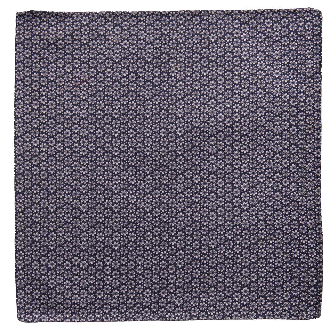 Fazzoletto da Taschino Vintage di Cotone Blu a Fiori Bianchi POCV807 Made in Italy Graffeo Cravatte