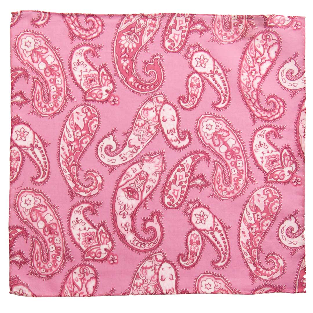 Fazzoletto da Taschino Vintage di Cotone Rosa Paisley Bianco POCV789 Made in Italy Graffeo Cravatte