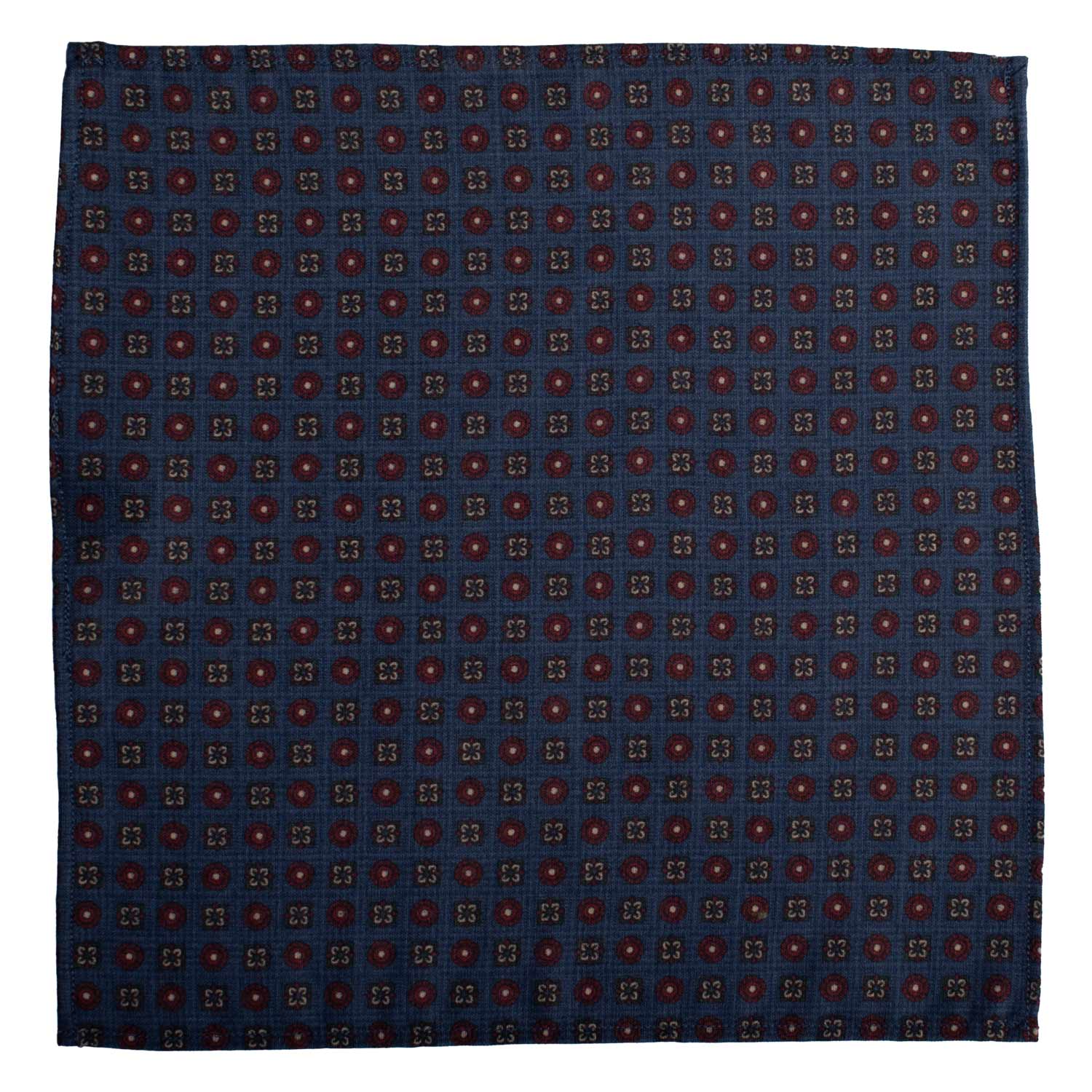 Fazzoletto da Taschino Vintage di Lana Blu Navy Fantasia Rosso Bordeaux Beige POCV1046 Graffeo Cravatte Made in Italy