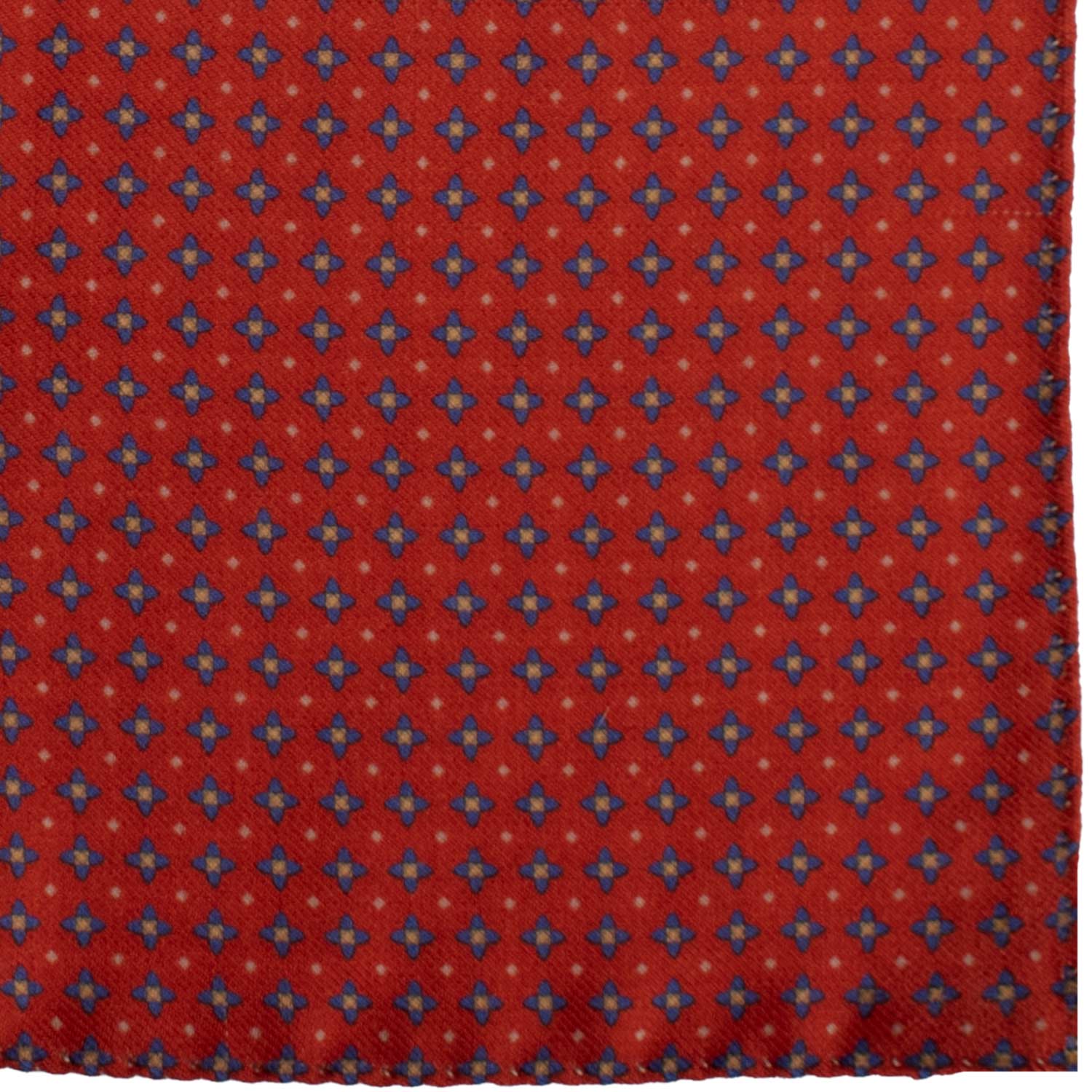 Fazzoletto da Taschino Vintage di Lana Rosso Fantasia Bluette Gialla Bianca POCV1037 Graffeo Cravatte Made in Italy Dettaglio